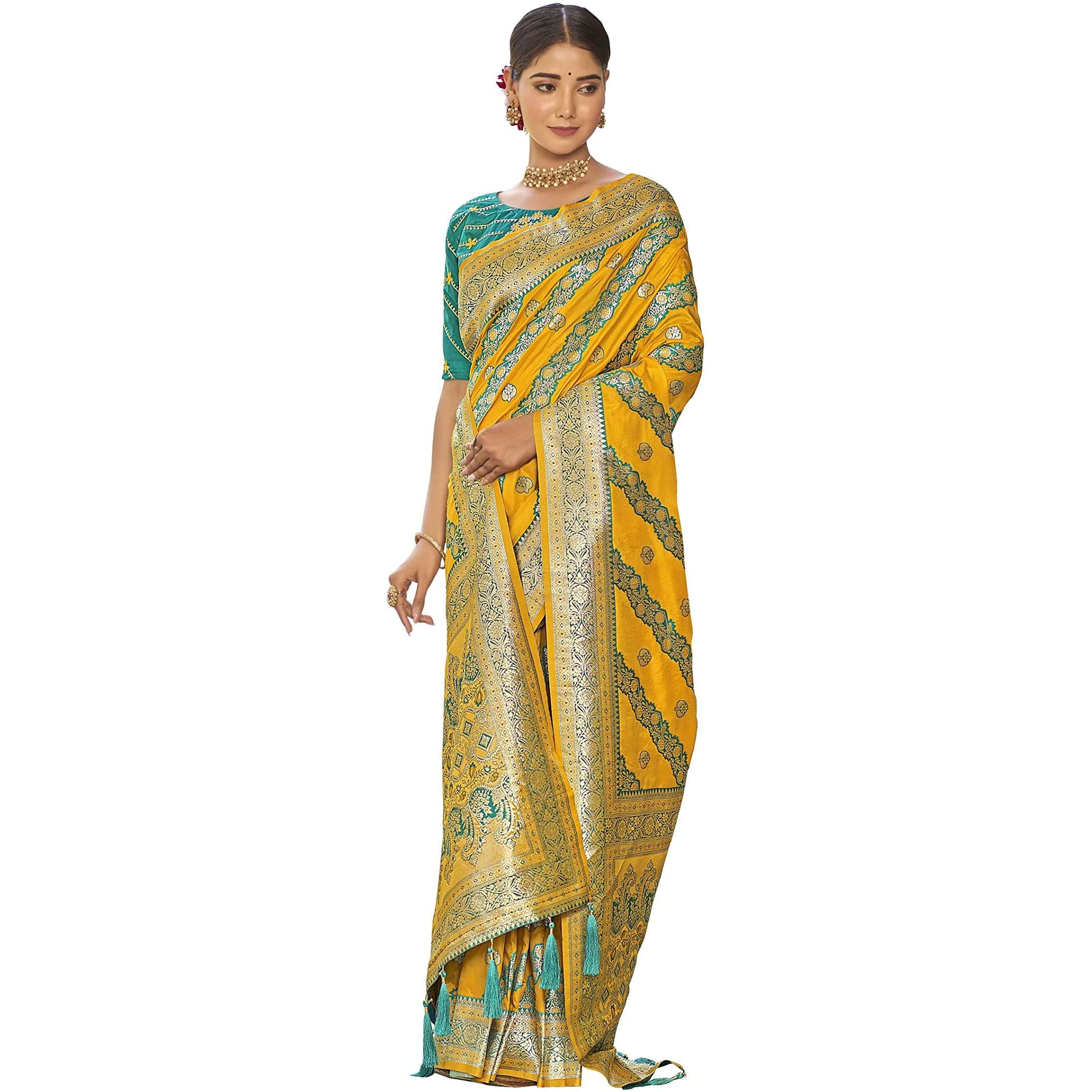 MANOHARI Most Trendy Banarasi Silk Woven Pattern Jacquard Work Saree for Women_MN1727