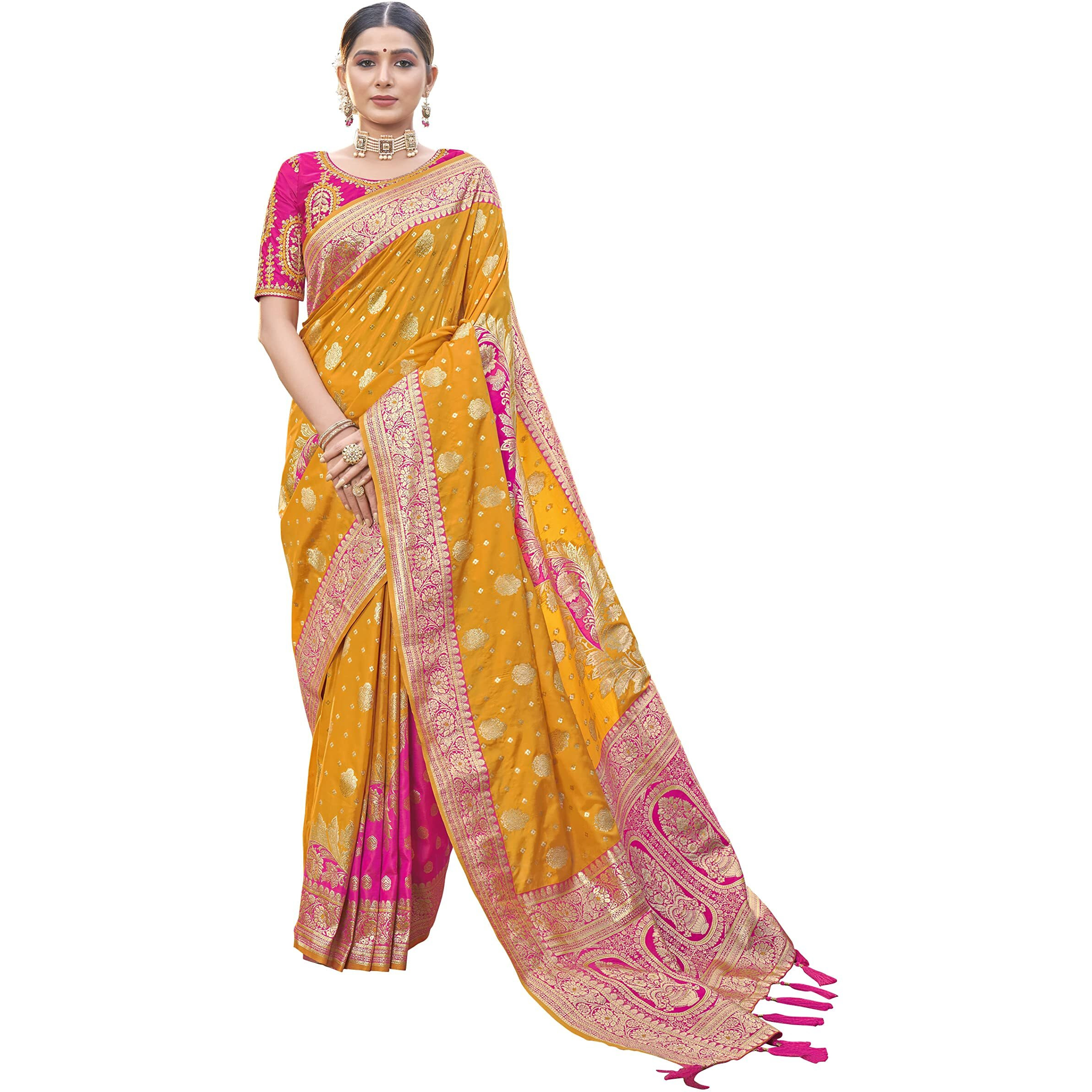 MANOHARI Most Trendy Banarasi Silk Woven Pattern Jacquard Saree for Women With Blouse Piece_MN1715