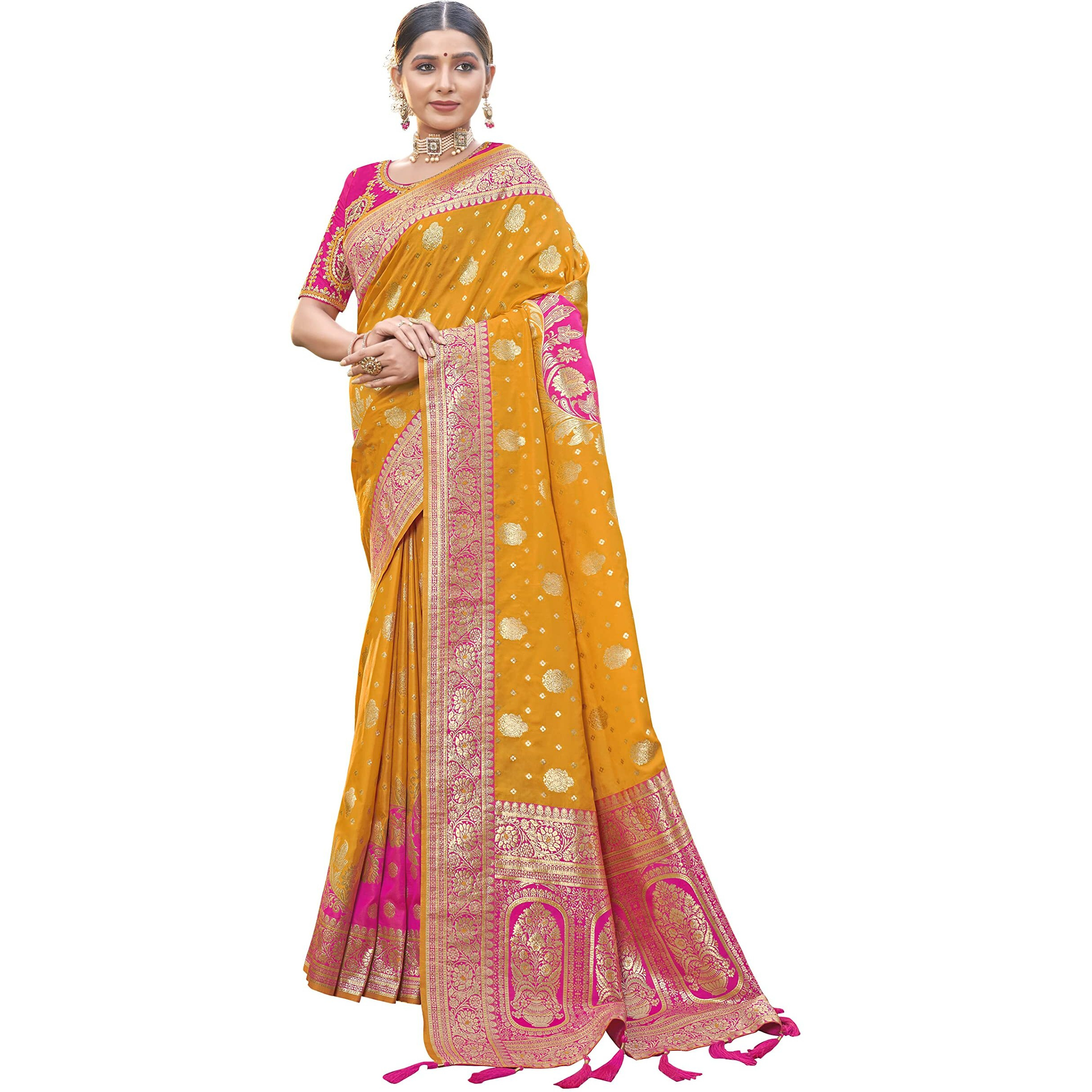 MANOHARI Most Trendy Banarasi Silk Woven Pattern Jacquard Saree for Women With Blouse Piece_MN1715