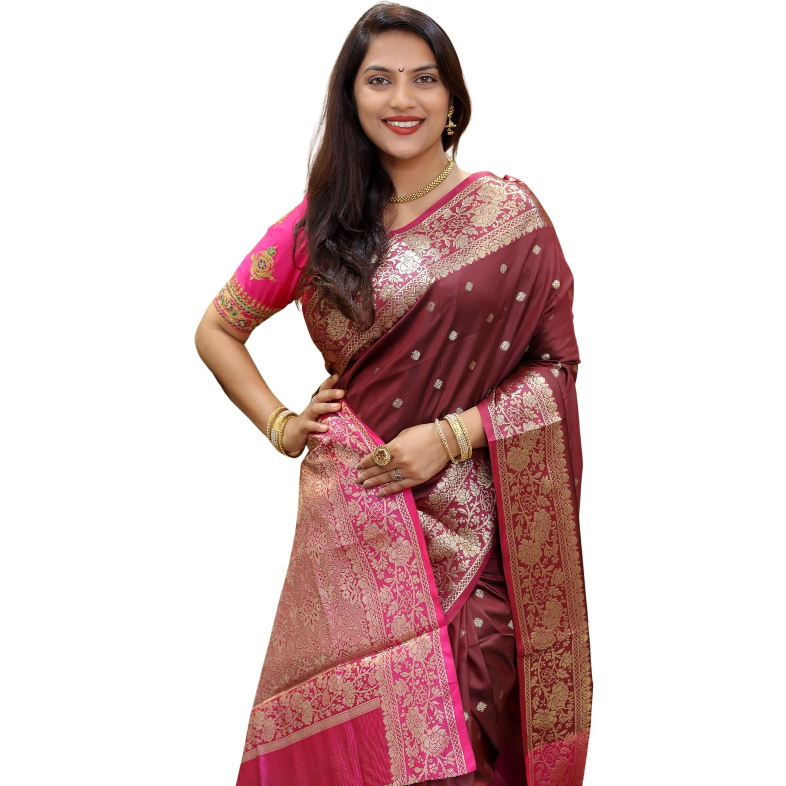 AMIRAT Womens Banarasi Saree Soft new ladies 2024 Design Wear Pattu Sarees Latest Cotton Party Sari collections With Blouse Piece for Wedding sadi (Maroon)