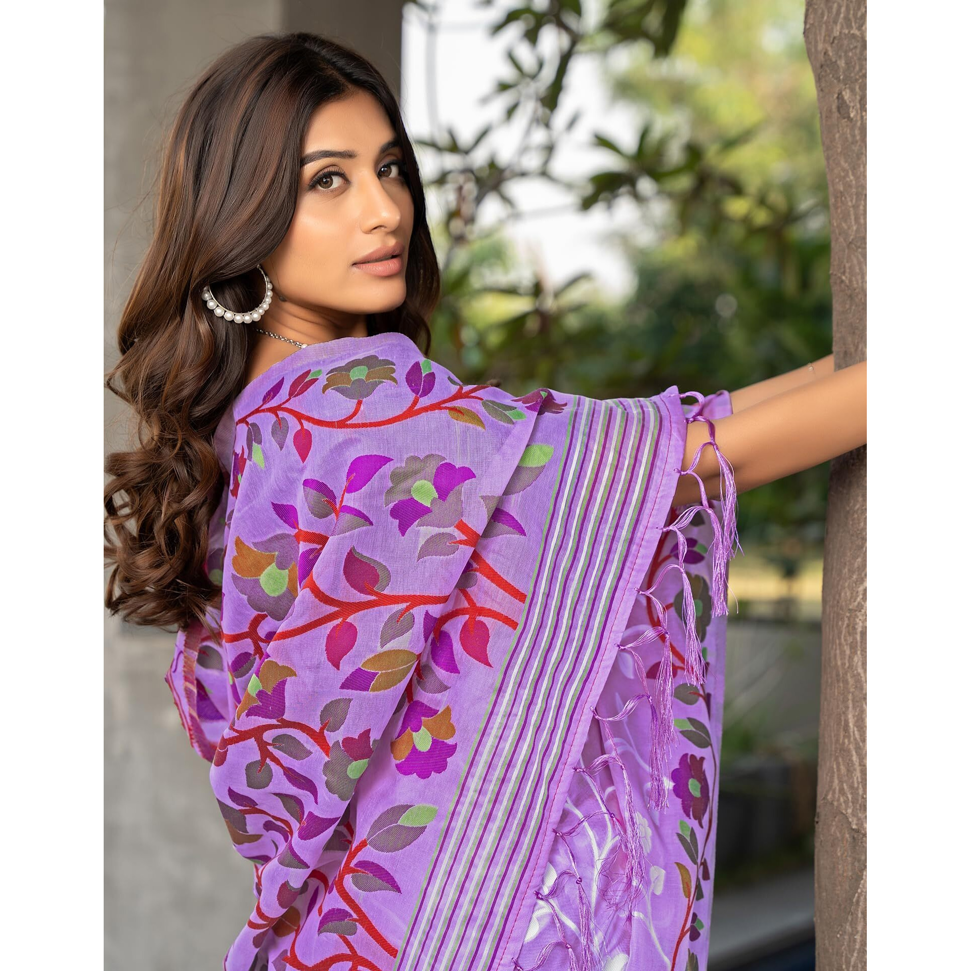 SIRIL Womens Cotton Jacquard Saree With Unstitched Blouse Piece (3417S213_Lavender)