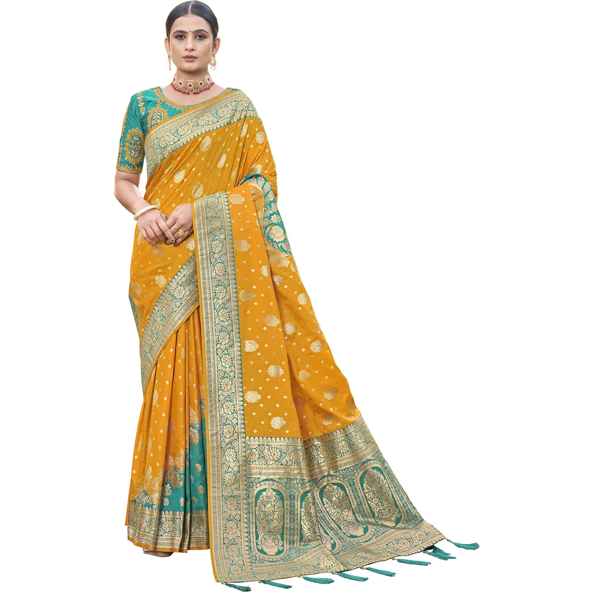 MANOHARI Most Trendy Banarasi Silk Woven Pattern Jacquard Saree For Women With Blouse Piece_Mn1716-1, Blue