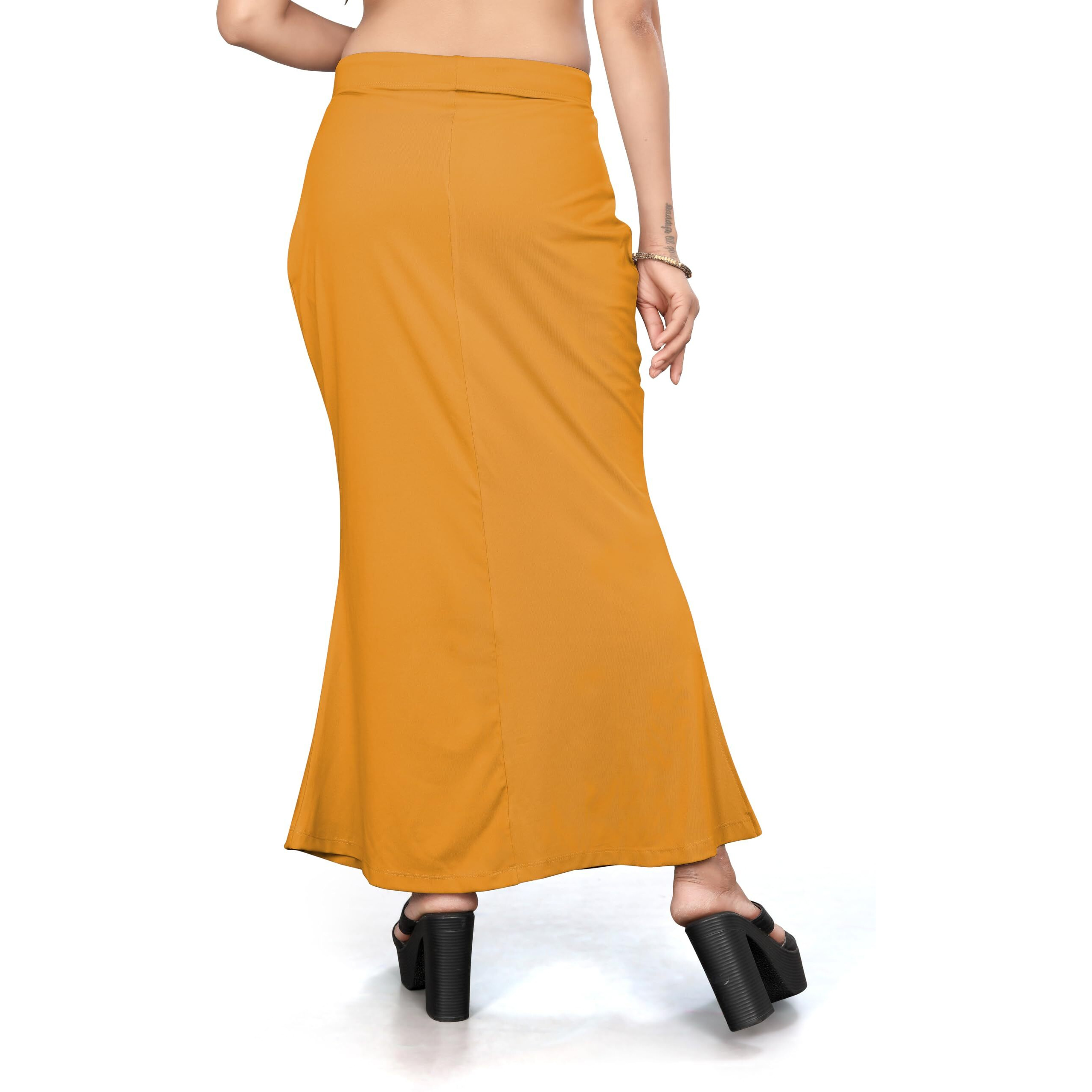 Yashika Present Lycra Saree Shapewear Petticoat for Women||Straight Fit Petticoat Saree Silhouette Shape Wear Dress for Saree|| AZ-YS-OG-Shaper Mustard-L