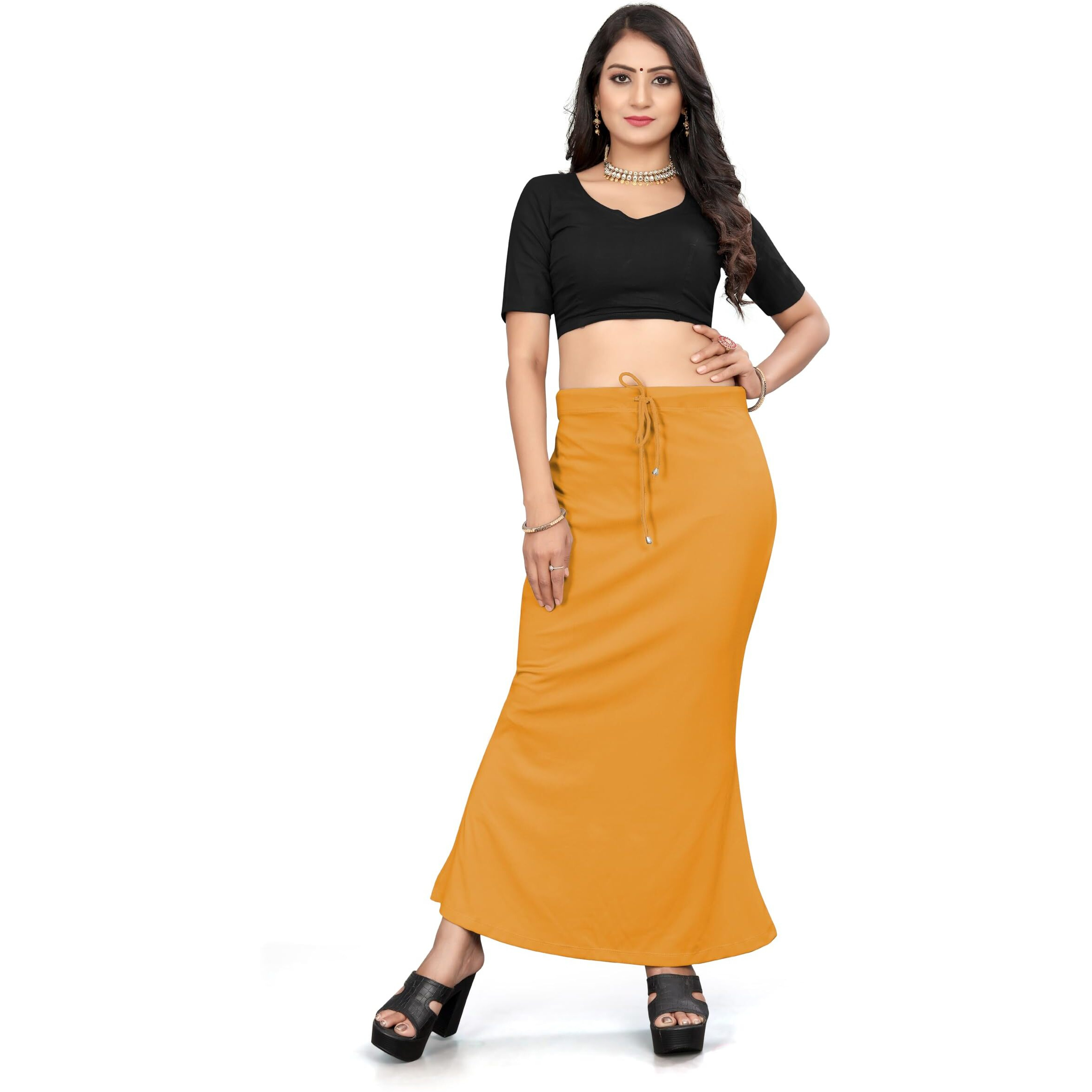 Yashika Present Lycra Saree Shapewear Petticoat for Women||Straight Fit Petticoat Saree Silhouette Shape Wear Dress for Saree|| AZ-YS-OG-Shaper Mustard-L