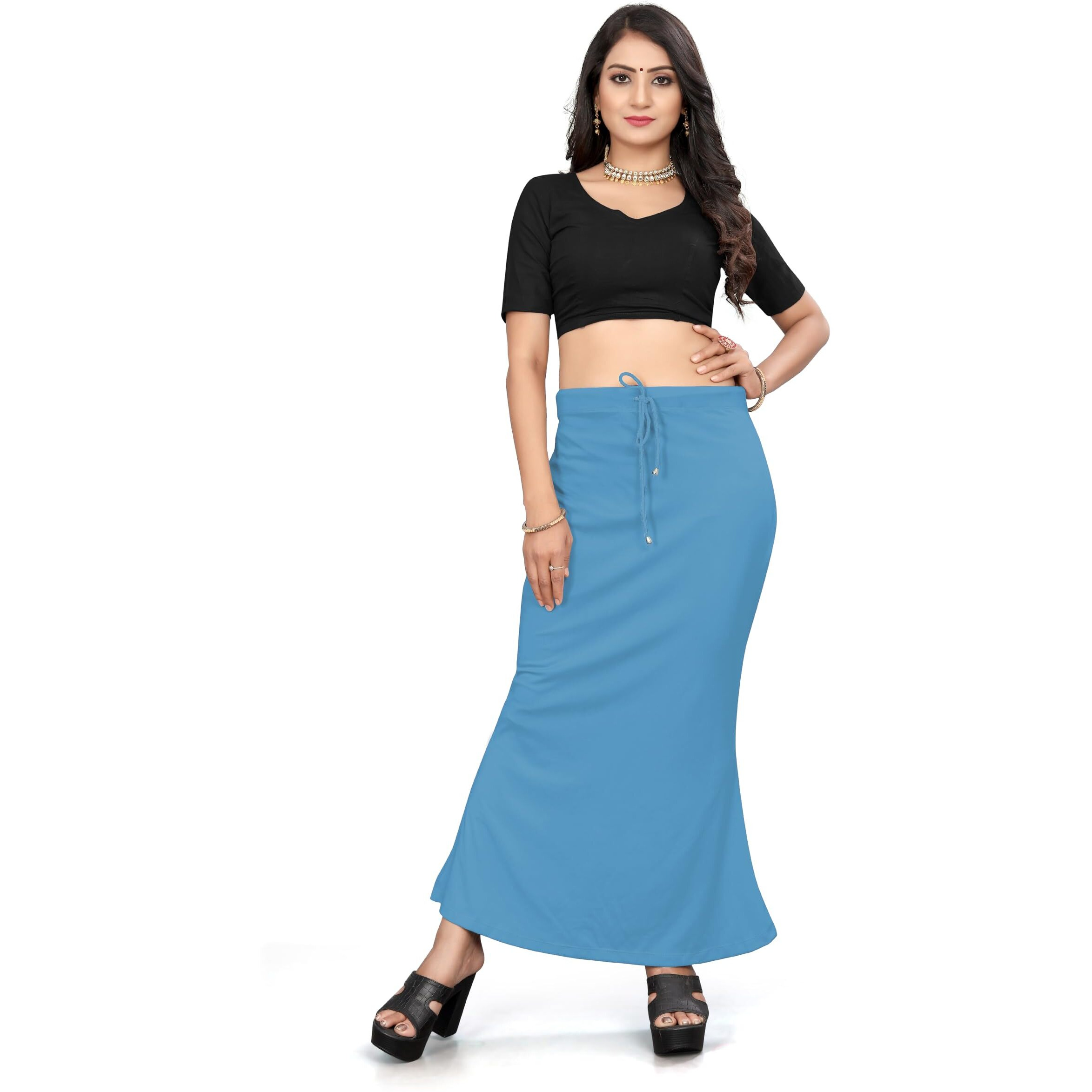 Yashika Present Lycra Saree Shapewear Petticoat for Women||Straight Fit Petticoat Saree Silhouette Shape Wear Dress for Saree|| AZ-YS-OG-Shaper Sky Blue-S