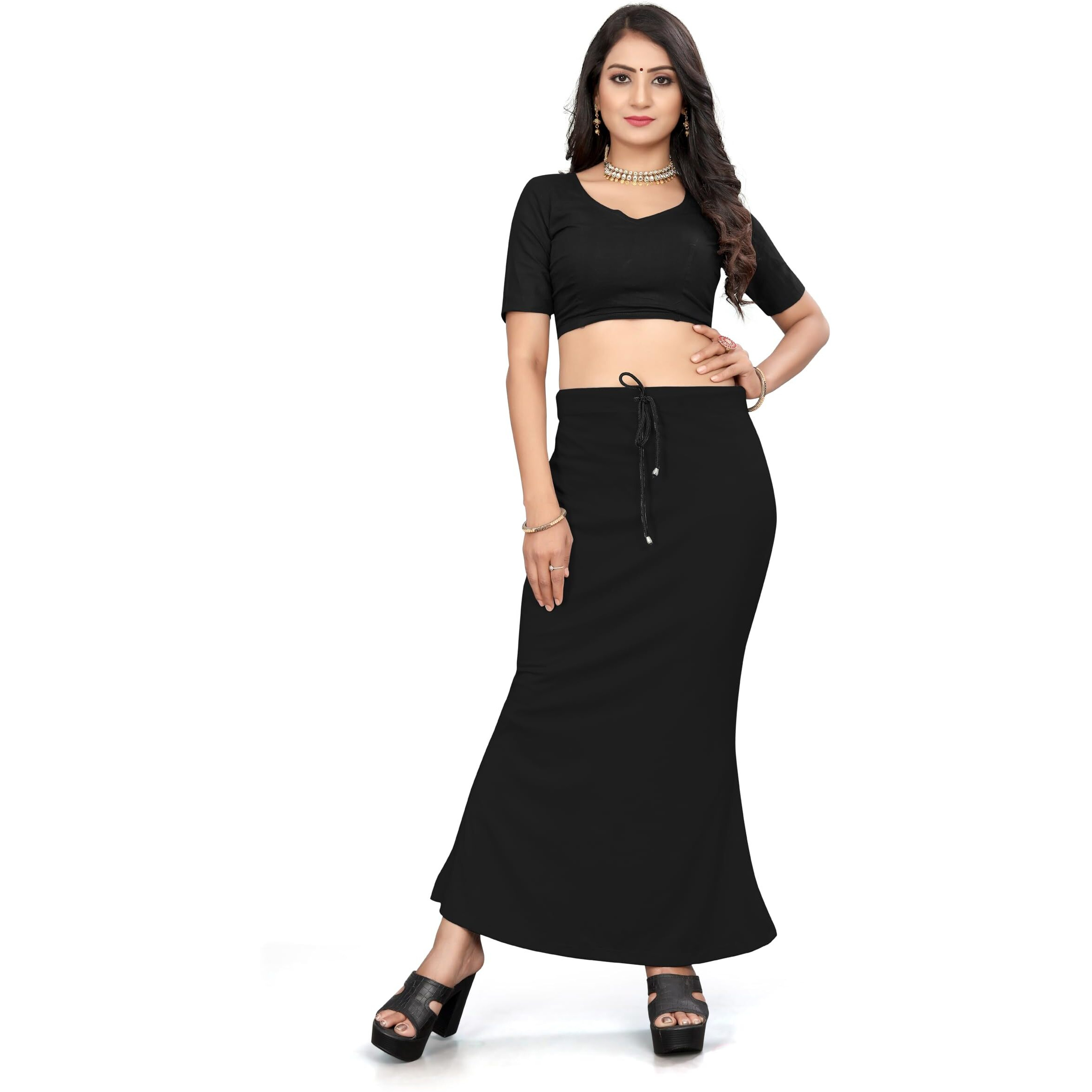 Yashika Present Lycra Saree Shapewear Petticoat for Women||Straight Fit Petticoat Saree Silhouette Shape Wear Dress for Saree|| AZ-YS-OG-Shaper Black-M