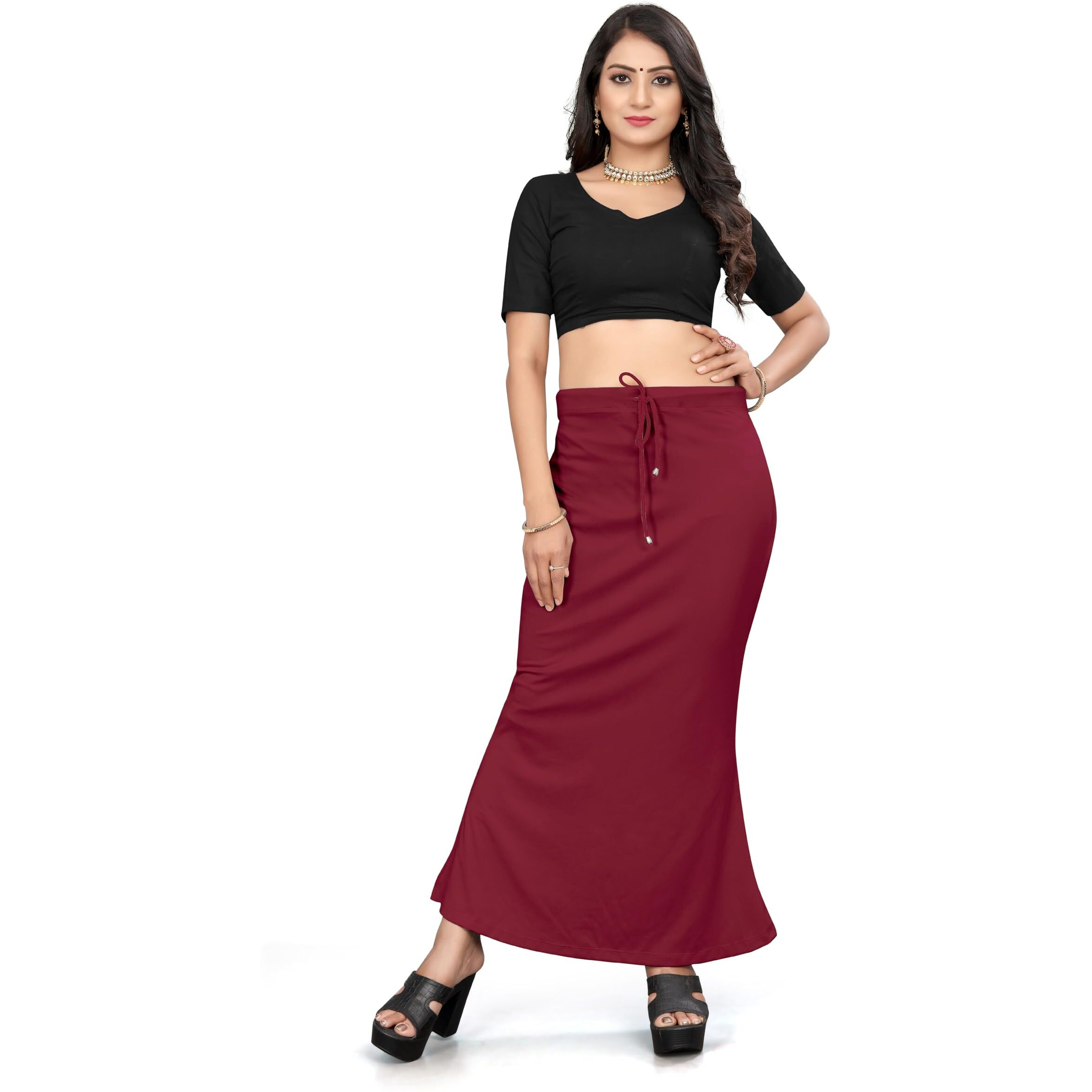 Yashika Present Lycra Saree Shapewear Petticoat for Women||Straight Fit Petticoat Saree Silhouette Shape Wear Dress for Saree|| AZ-YS-OG-Shaper Maroon-S