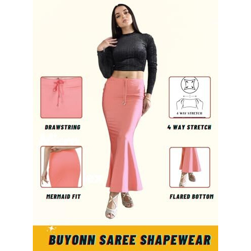 BUYONN Saree Shapewear for Women Saree Petticoat Shapewear for Saree, inskirt for Saree Shapewear, Peticote innerwear for Women Lycra Saree Shaper for saree (Peach, XX-Large-Fish cut)