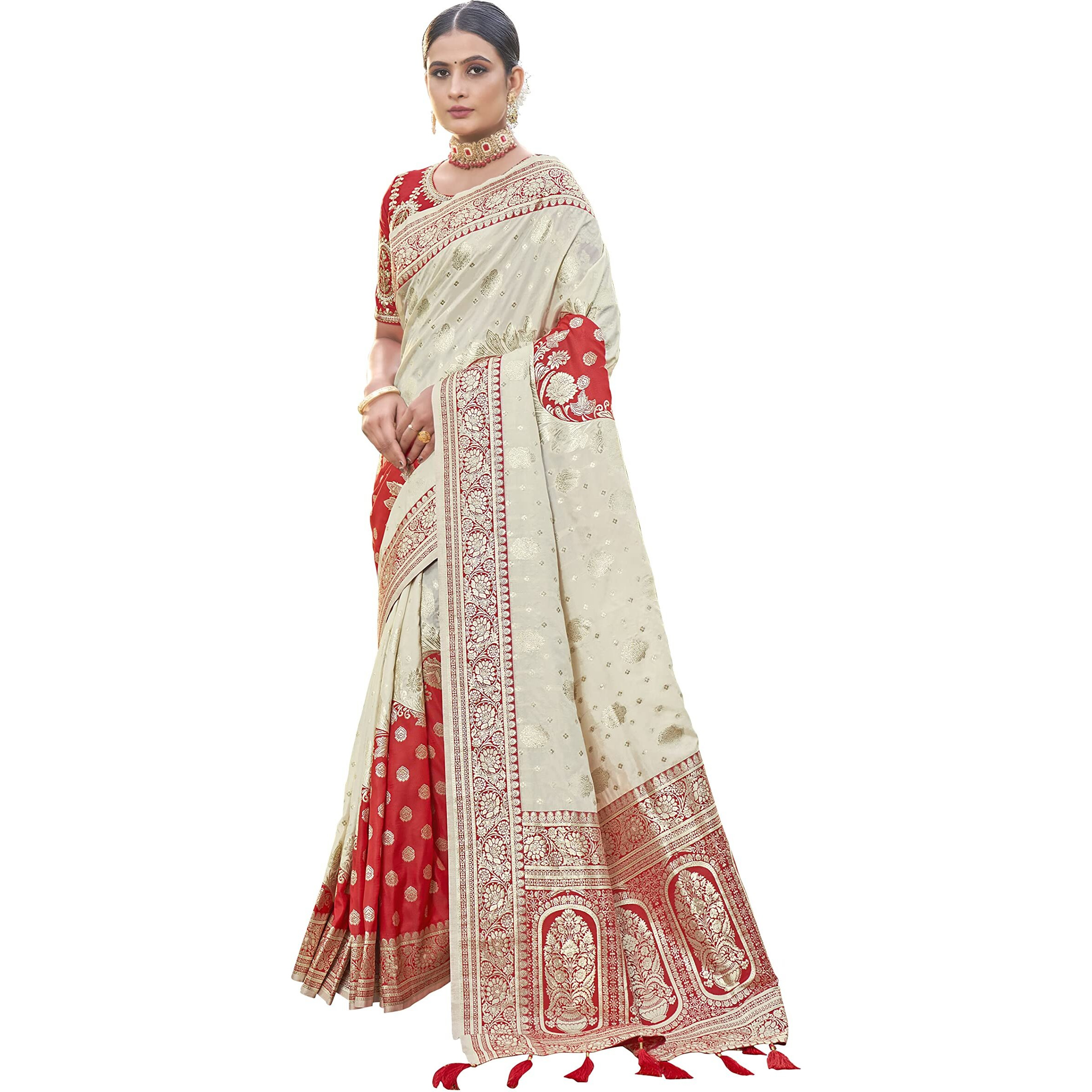 MANOHARI Most Trendy Banarasi Silk Woven Pattern Jacquard Saree for Women With Blouse Piece_MN1712