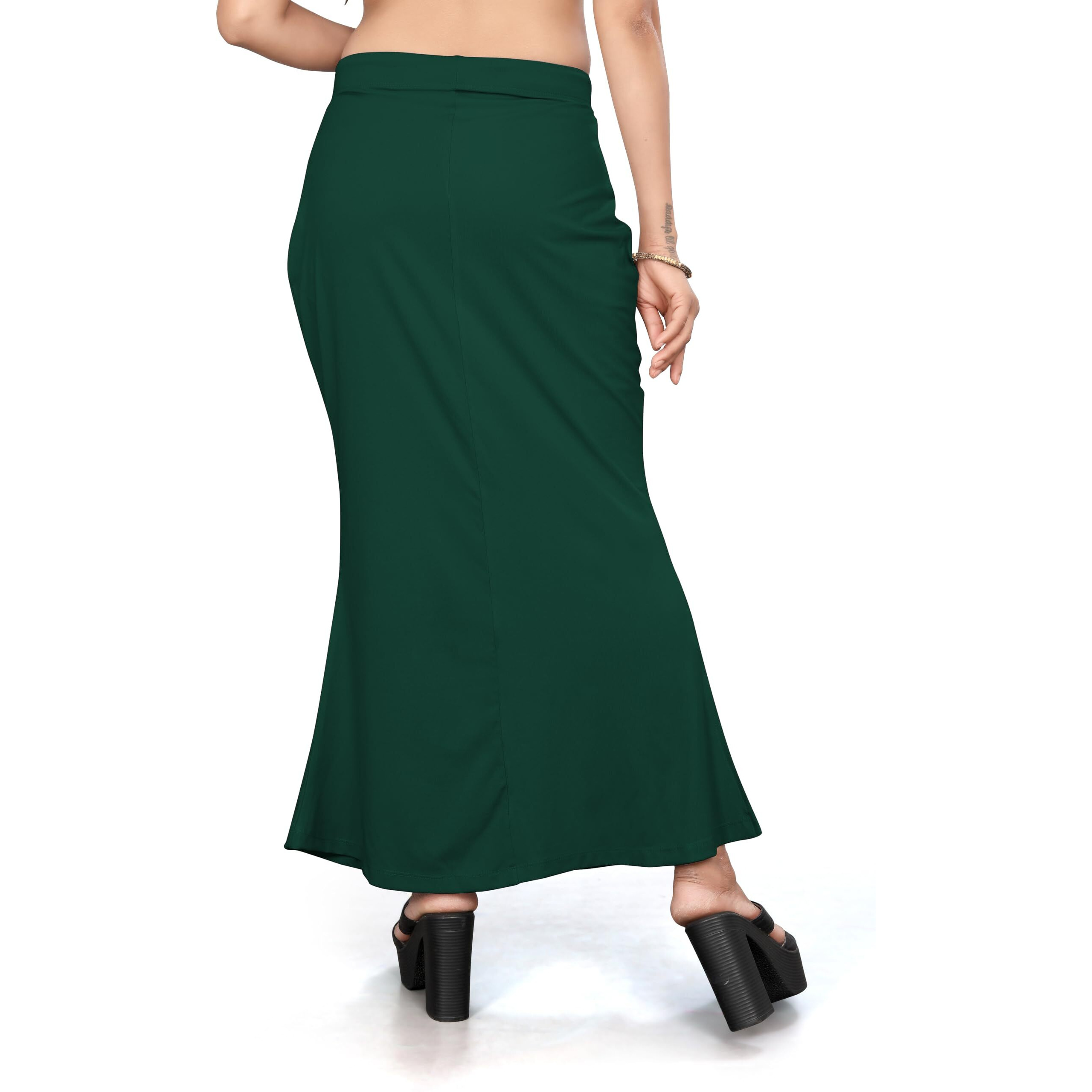 Yashika Present Lycra Saree Shapewear Petticoat for Women||Straight Fit Petticoat Saree Silhouette Shape Wear Dress for Saree|| AZ-YS-OG-Shaper Dark Green-L