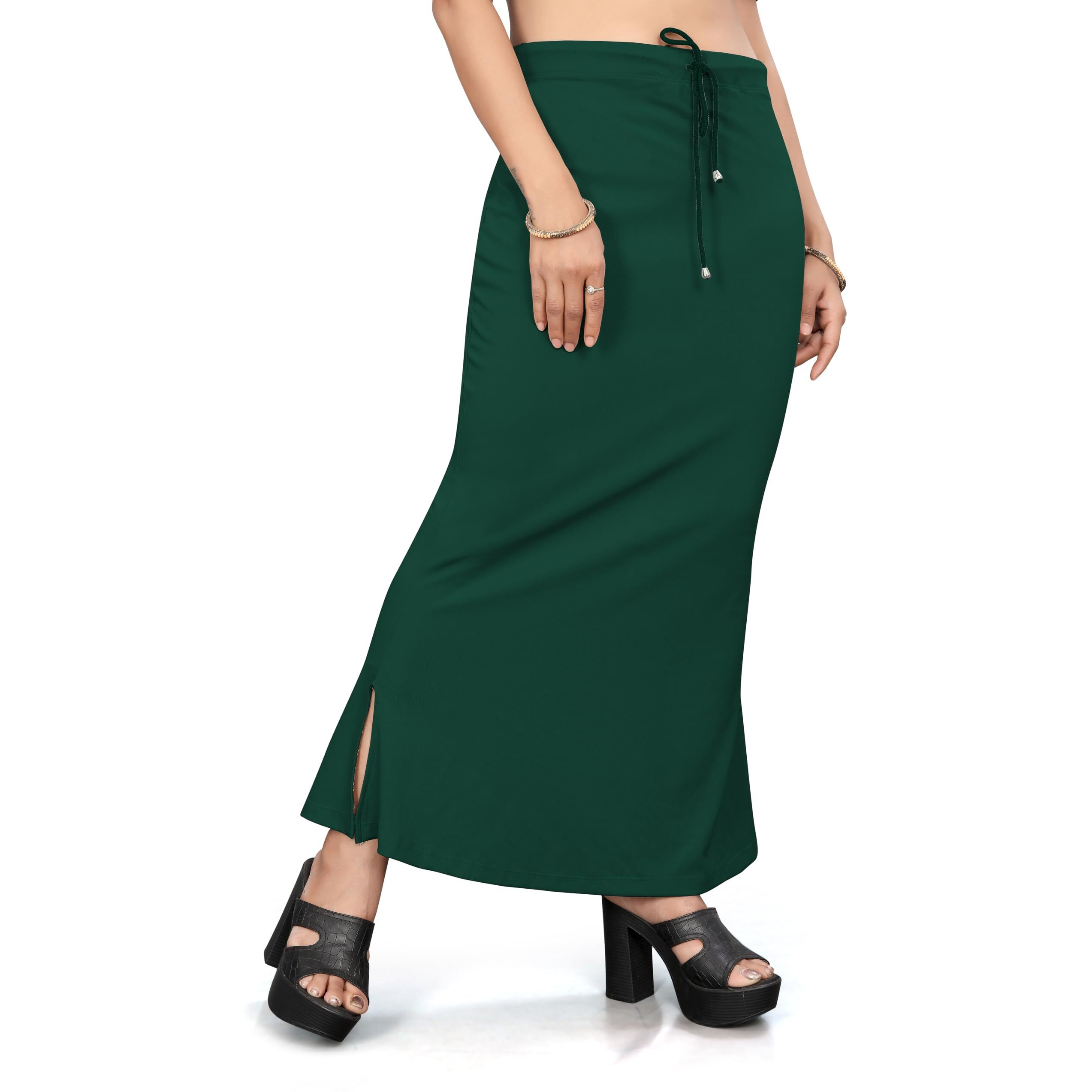 Yashika Present Lycra Saree Shapewear Petticoat for Women||Straight Fit Petticoat Saree Silhouette Shape Wear Dress for Saree|| AZ-YS-OG-Shaper Dark Green-L