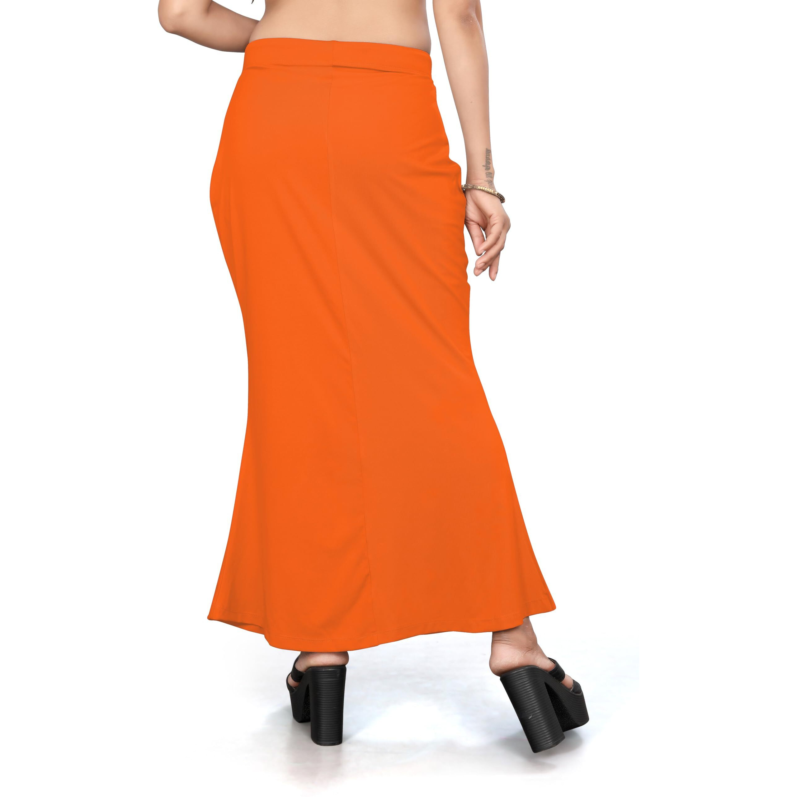 Yashika Present Lycra Saree Shapewear Petticoat for Women||Straight Fit Petticoat Saree Silhouette Shape Wear Dress for Saree|| AZ-YS-OG-Shaper Orange-L