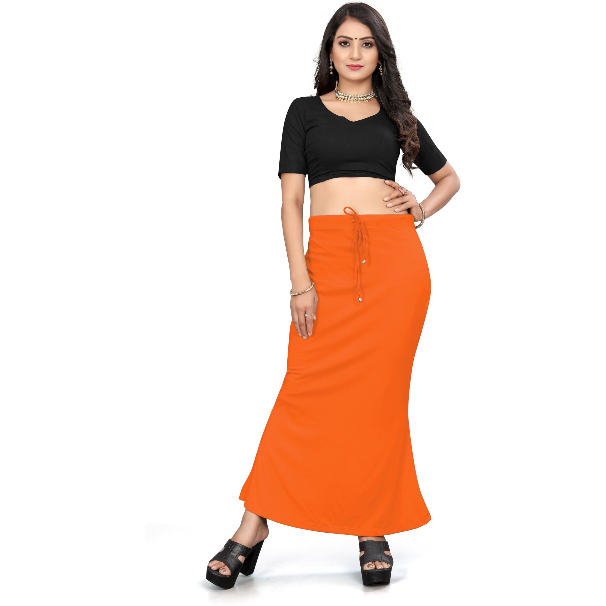 Yashika Present Lycra Saree Shapewear Petticoat for Women||Straight Fit Petticoat Saree Silhouette Shape Wear Dress for Saree|| AZ-YS-OG-Shaper Orange-L