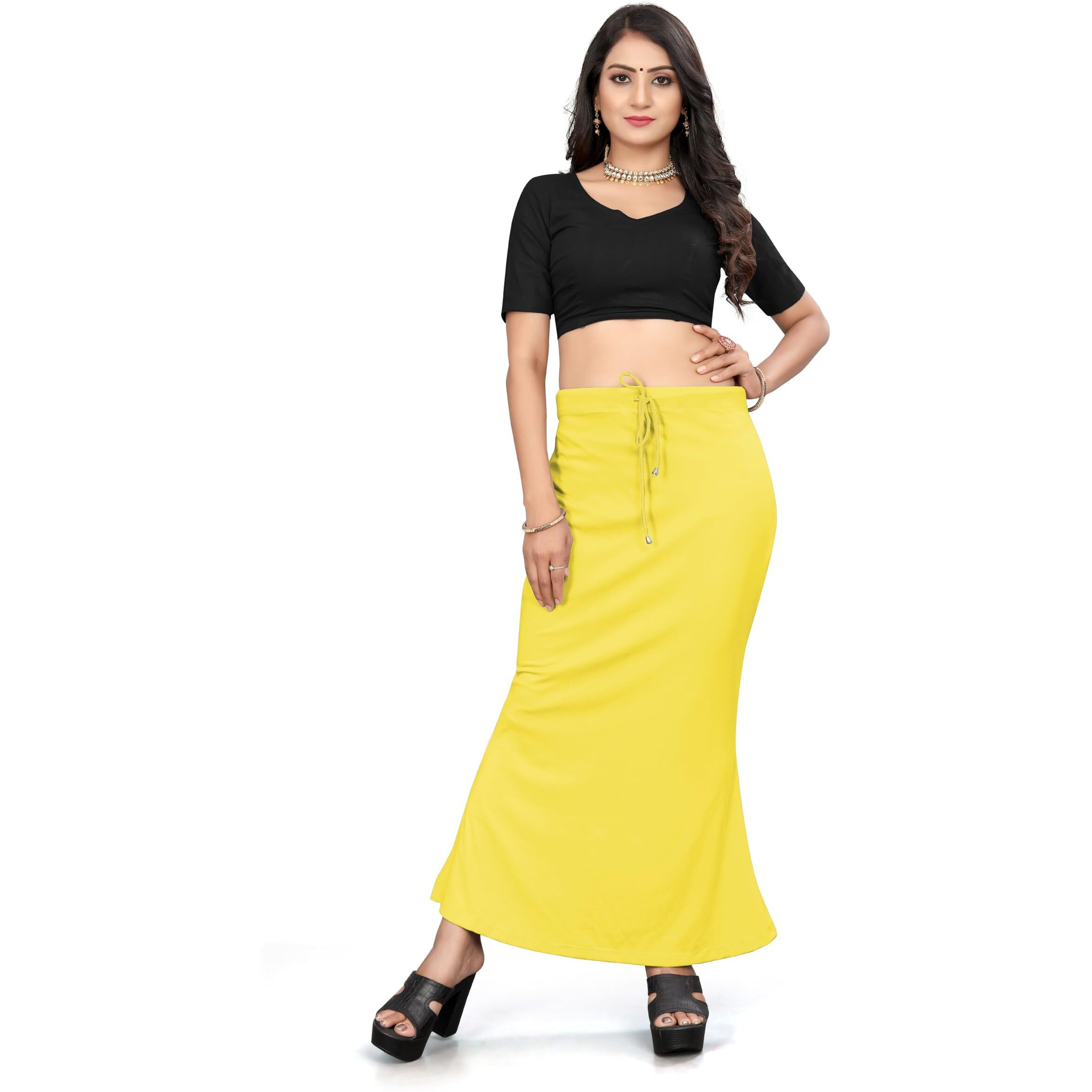 Yashika Present Lycra Saree Shapewear Petticoat for Women||Straight Fit Petticoat Saree Silhouette Shape Wear Dress for Saree|| AZ-YS-OG-Shaper Lemon-XL