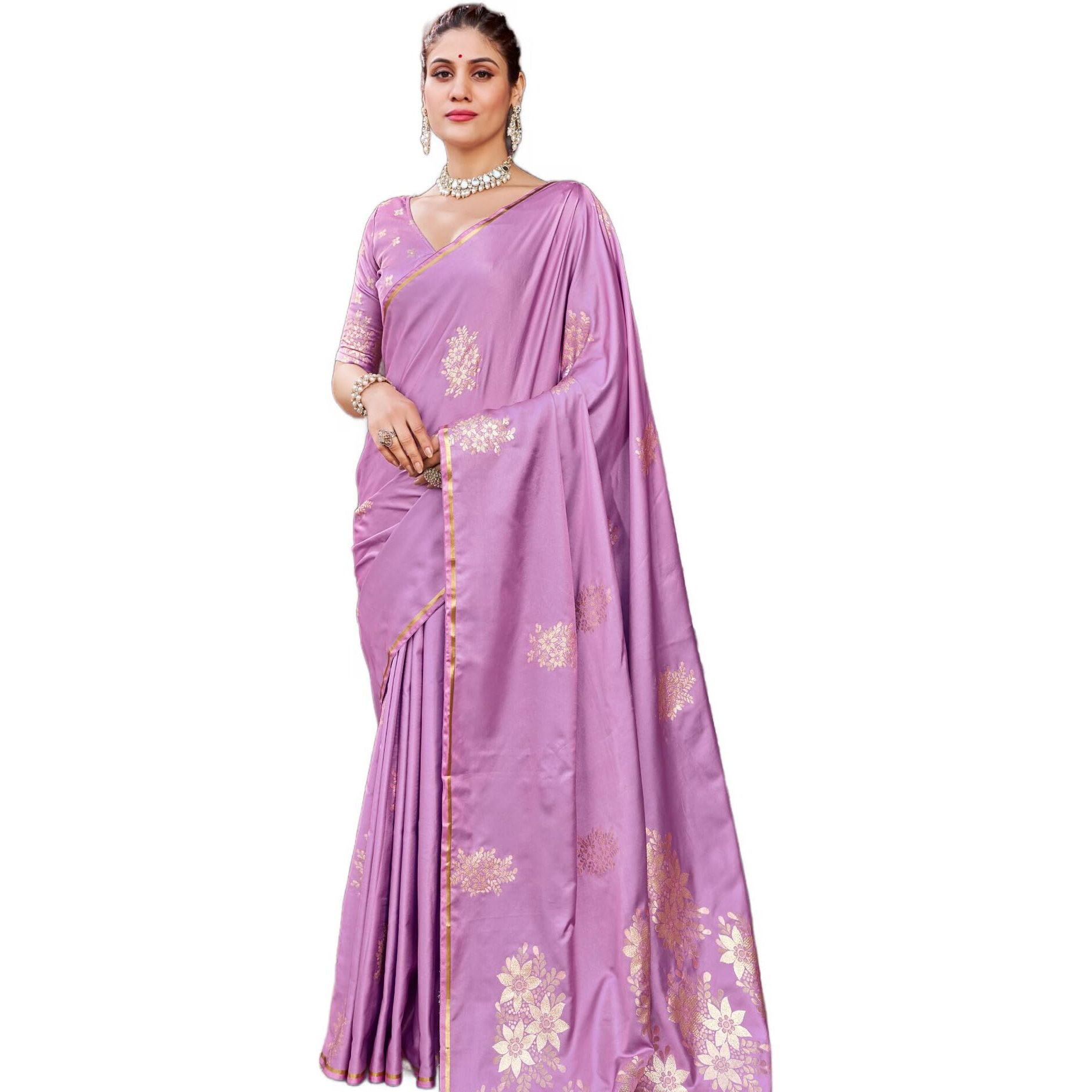 SWORNOF Womens Kanjivaram Banarasi Silk Patola Woven Design Saree With Unstitched Blouse Piece (PURPLE-3)