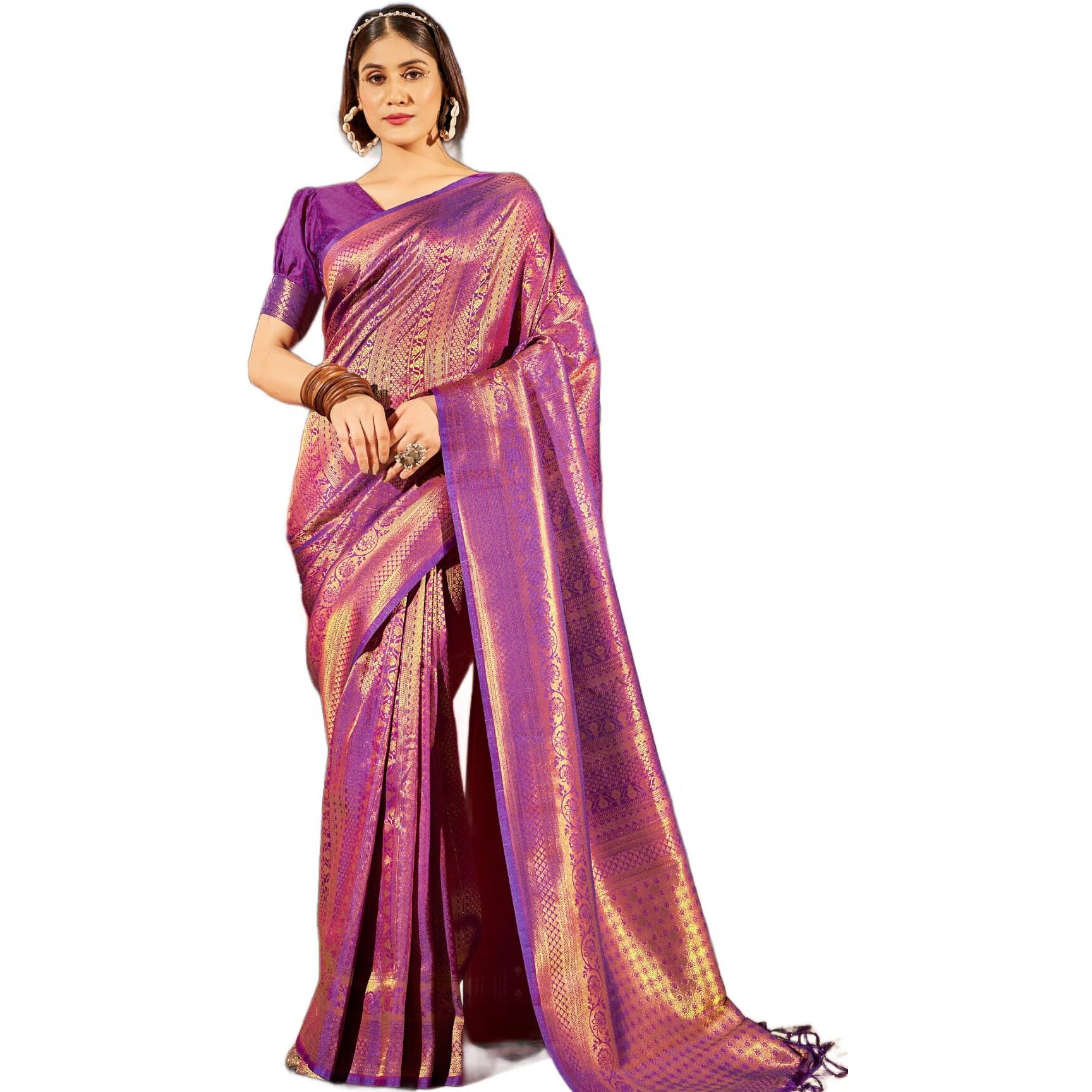 SWORNOF Womens Organza Woven Designer Saree with Unstitched Blouse With Boluse Piece (WINE)