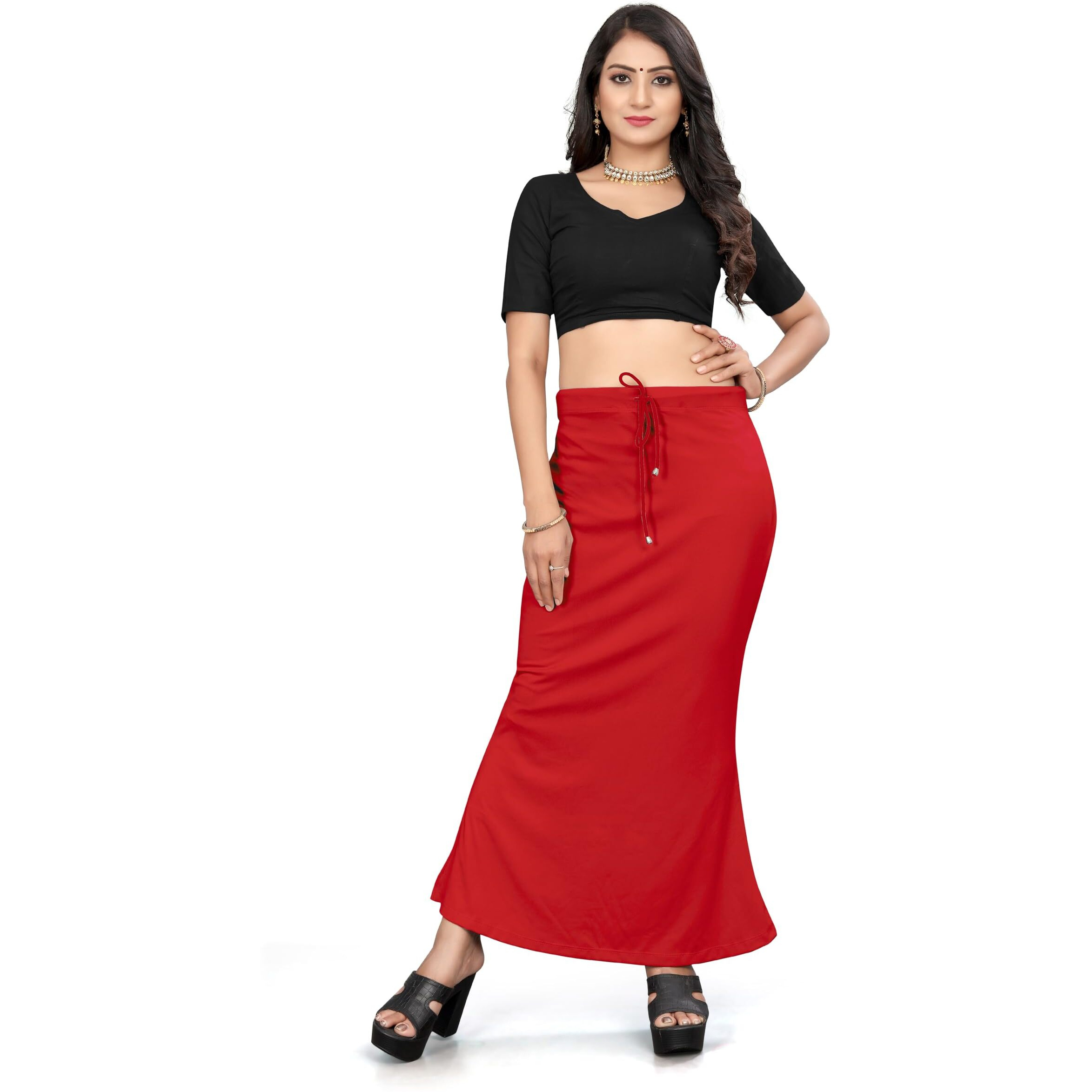 Yashika Present Lycra Saree Shapewear Petticoat for Women||Straight Fit Petticoat Saree Silhouette Shape Wear Dress for Saree|| AZ-YS-OG-Shaper RED-S