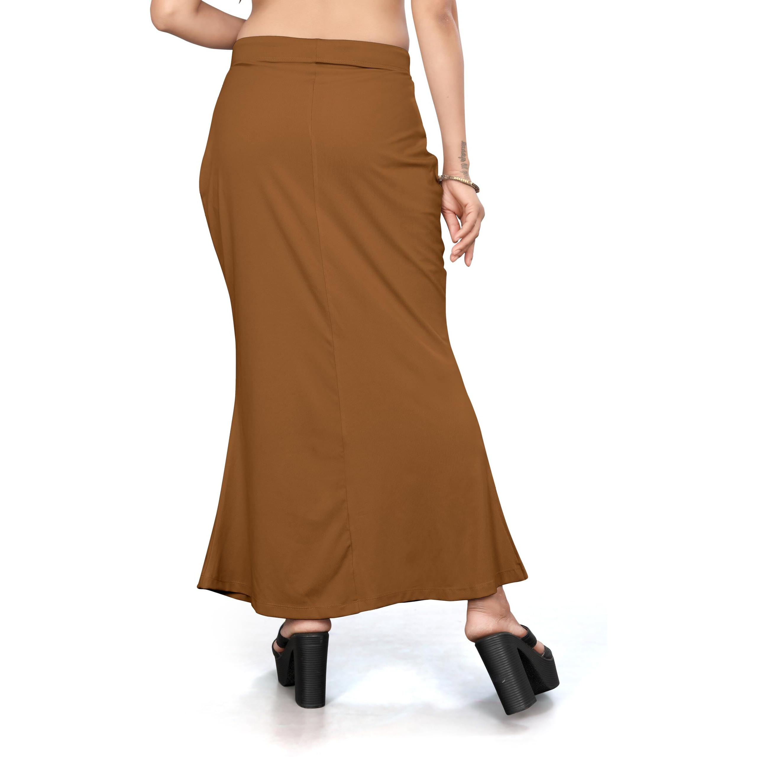 Yashika Present Lycra Saree Shapewear Petticoat for Women||Straight Fit Petticoat Saree Silhouette Shape Wear Dress for Saree|| AZ-YS-OG-Shaper Brown-M