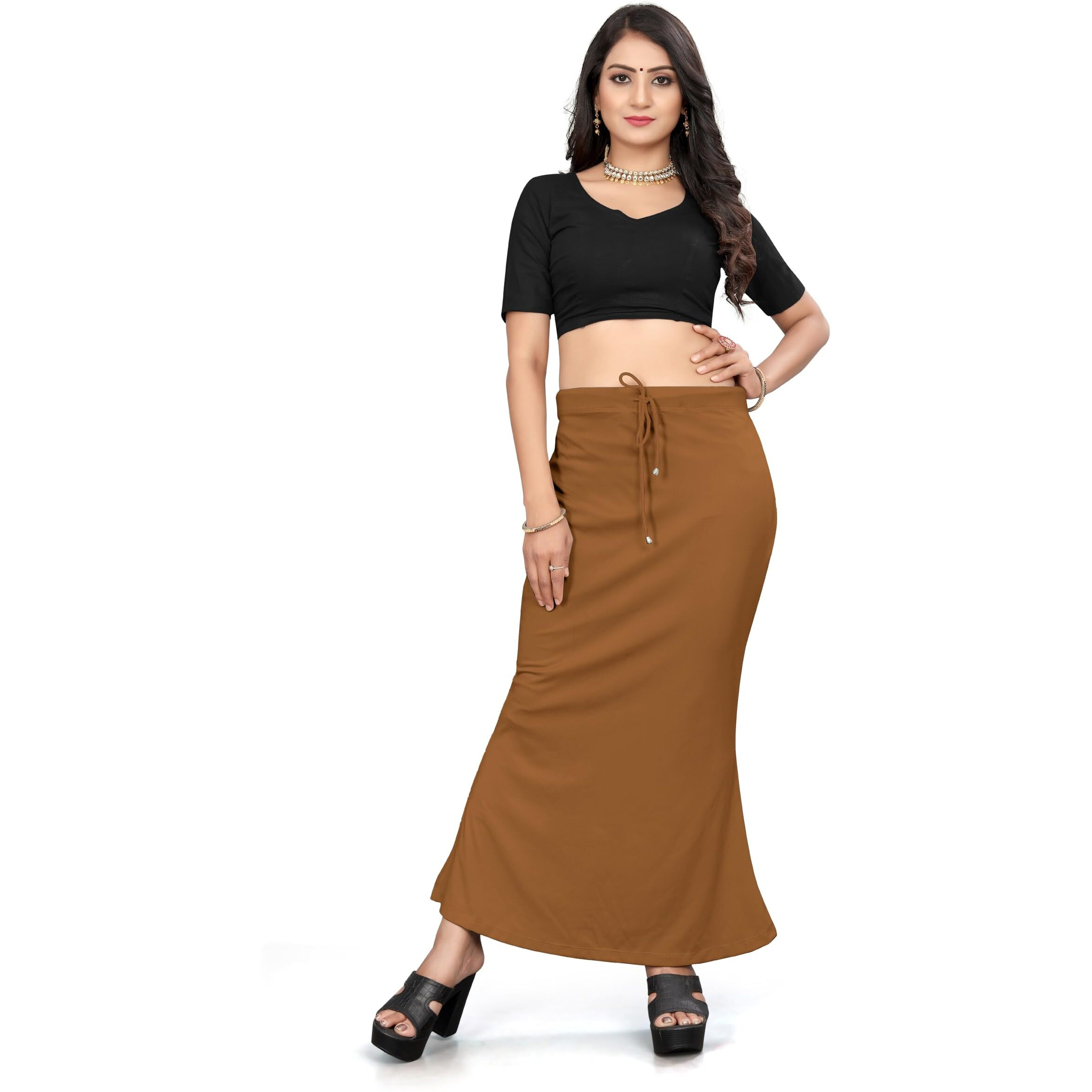 Yashika Present Lycra Saree Shapewear Petticoat for Women||Straight Fit Petticoat Saree Silhouette Shape Wear Dress for Saree|| AZ-YS-OG-Shaper Brown-M