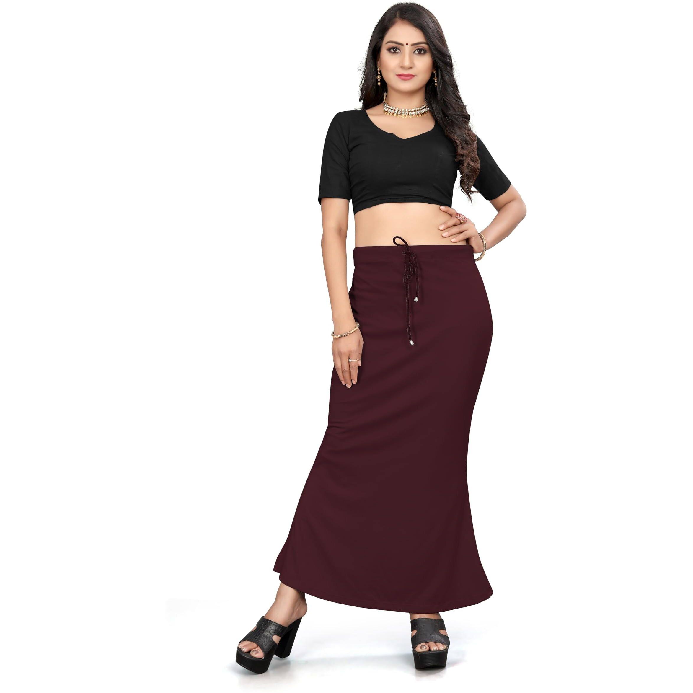 Yashika Present Lycra Saree Shapewear Petticoat for Women||Straight Fit Petticoat Saree Silhouette Shape Wear Dress for Saree|| AZ-YS-OG-Shaper Wine-S