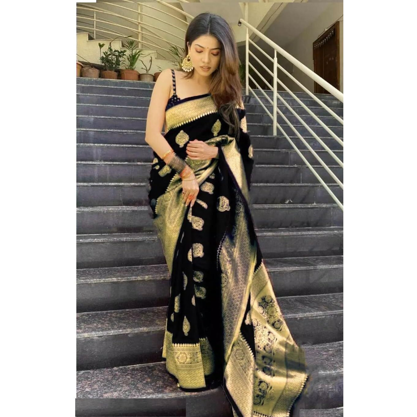 Sugathari Womens Banarasi Saree Pure Kanjivaram Silk Saree Soft new ladies 2023 Design Wear Pattu Sarees Latest Cotton Party Sari collections With Blouse Piece for Wedding sadi (PARI 122 BLACK)