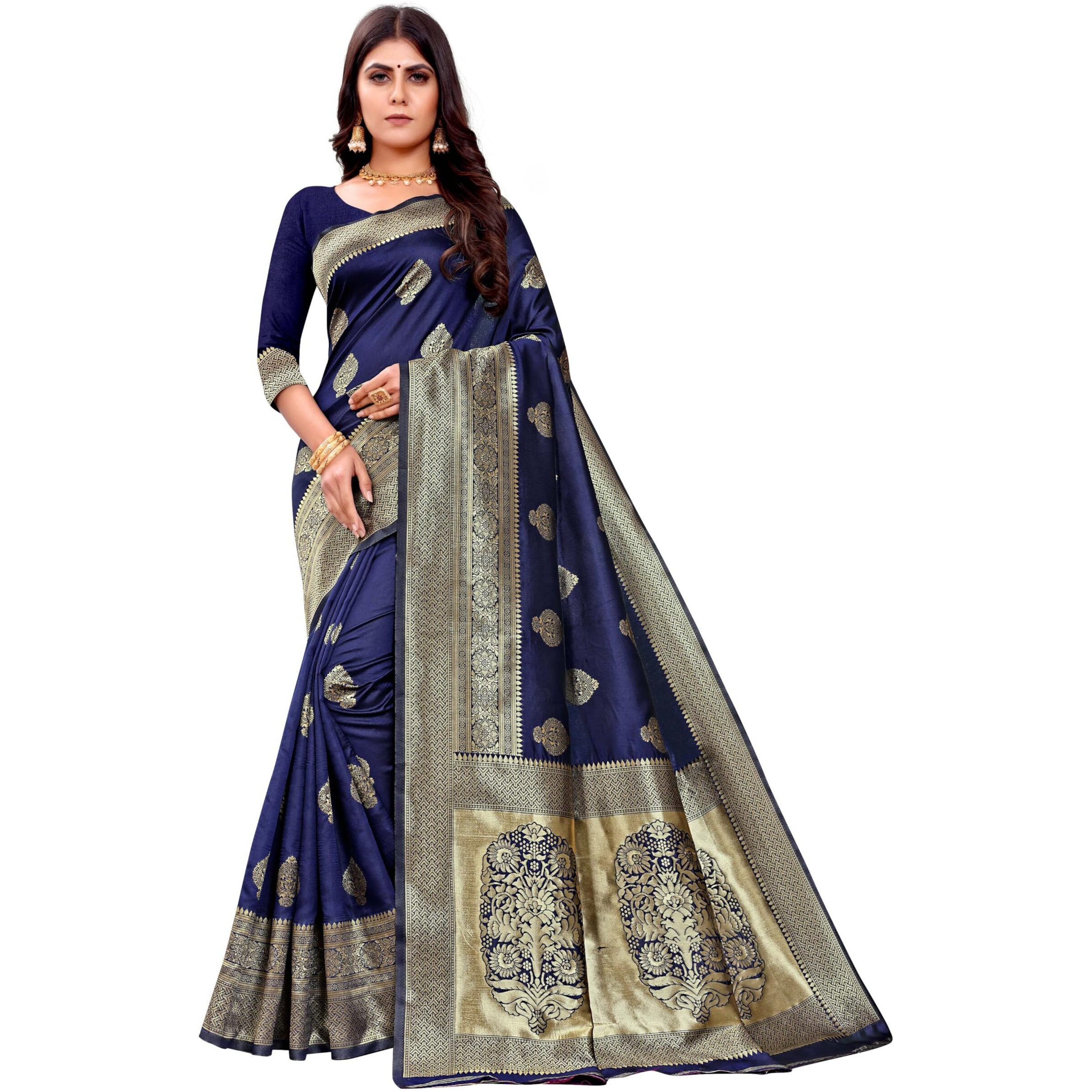 Sugathari Womens Banarasi Saree Pure Kanjivaram Silk Saree Soft new ladies 2023 Design Wear Pattu Sarees Latest Cotton Party Sari collections With Blouse Piece for Wedding sadi (PARI 122 N BLUE)