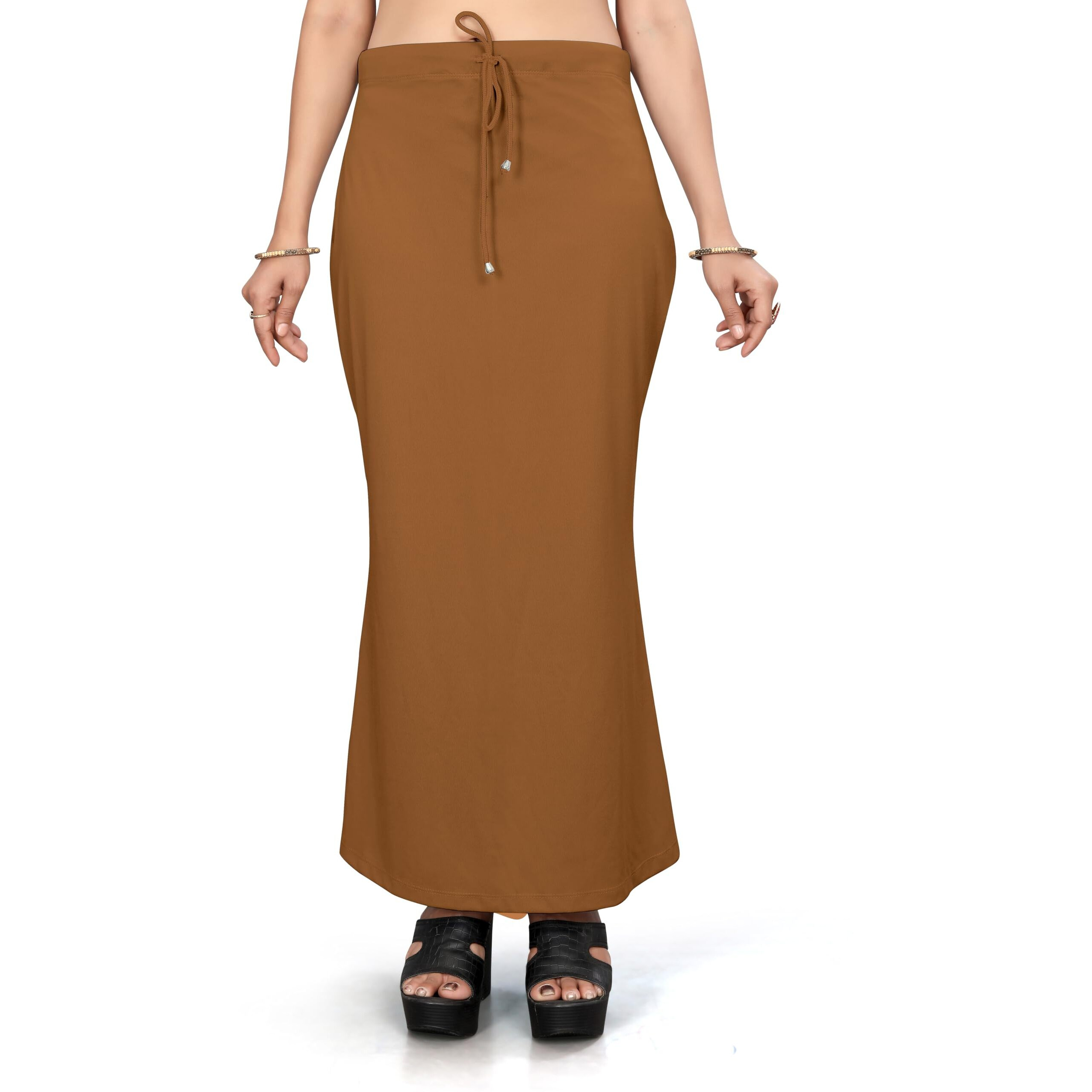 Yashika Present Lycra Saree Shapewear Petticoat for Women||Straight Fit Petticoat Saree Silhouette Shape Wear Dress for Saree|| AZ-YS-OG-Shaper Brown-L