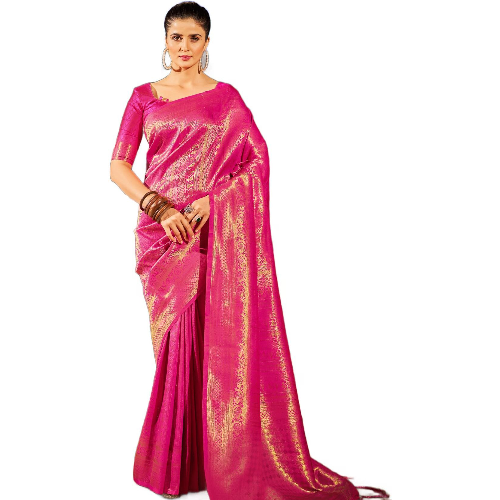 SWORNOF Womens Organza Woven Designer Saree with Unstitched Blouse With Boluse Piece (PINK-2)