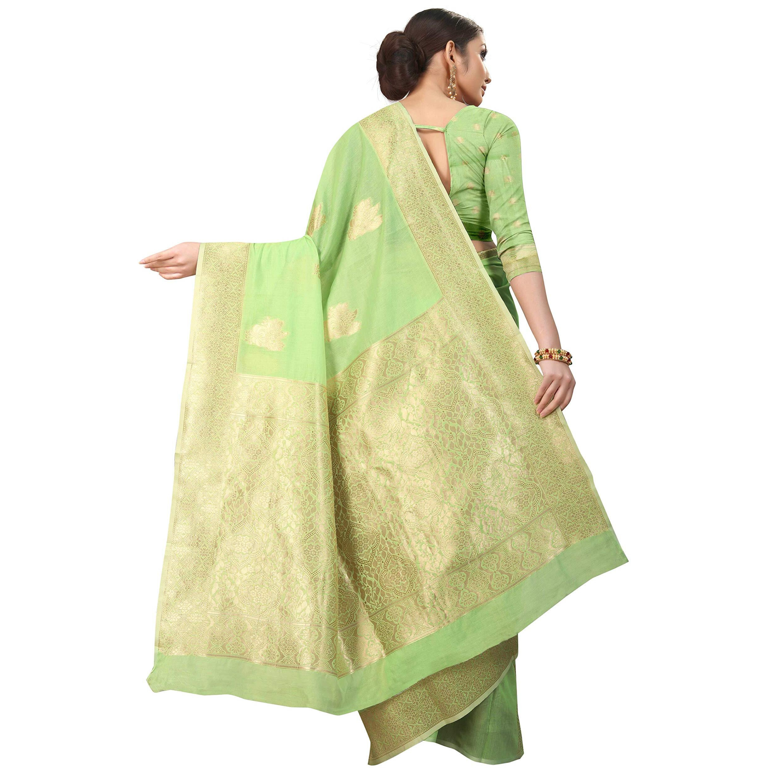 Enthone Womens Cotton Gold Zari Woven Thread Saree With Unstitched Blouse Piece(Green)