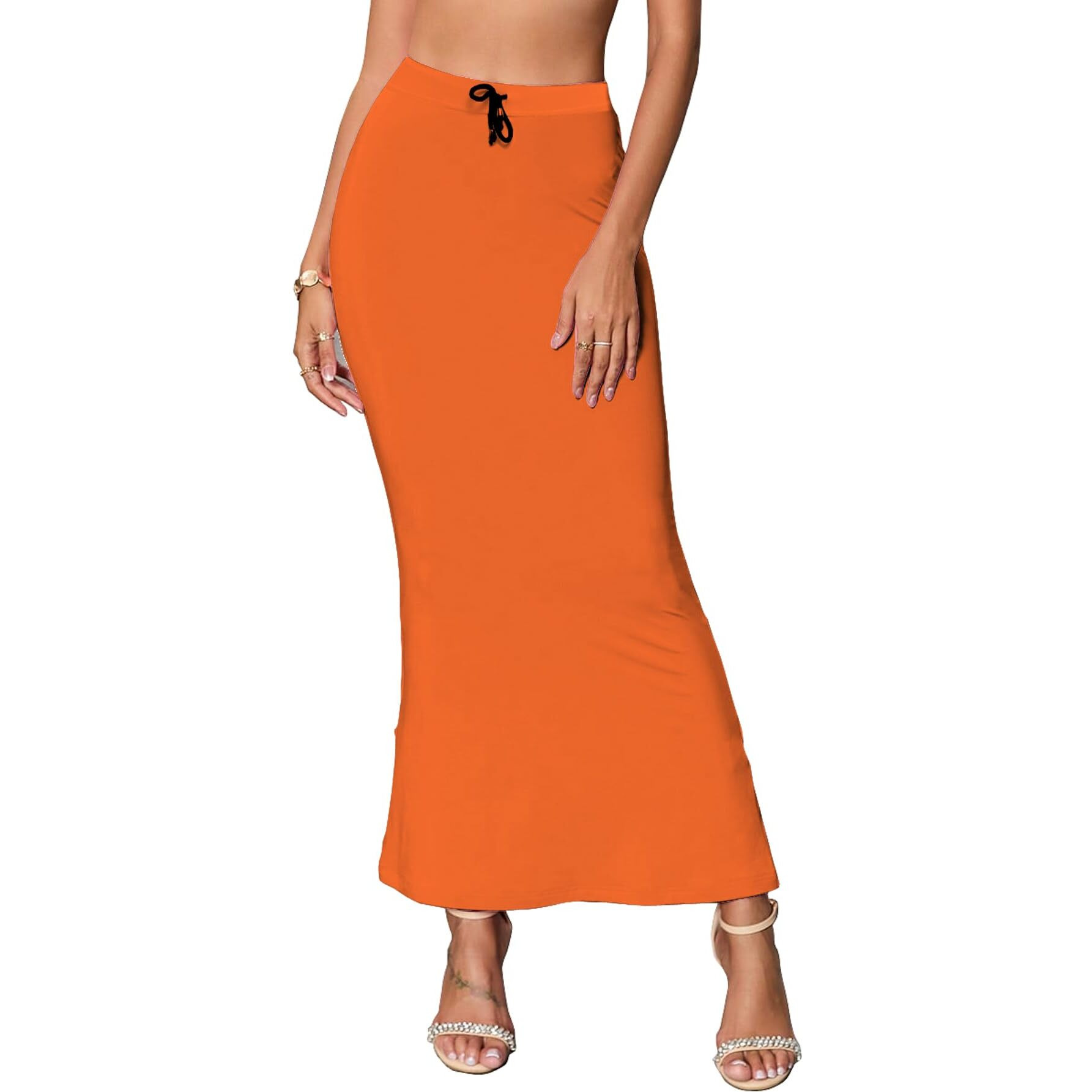 Sugathari Traditional Orange Micro Fiber Solid Saree Shapewear for Women (SW FISHCUT Orange XL)