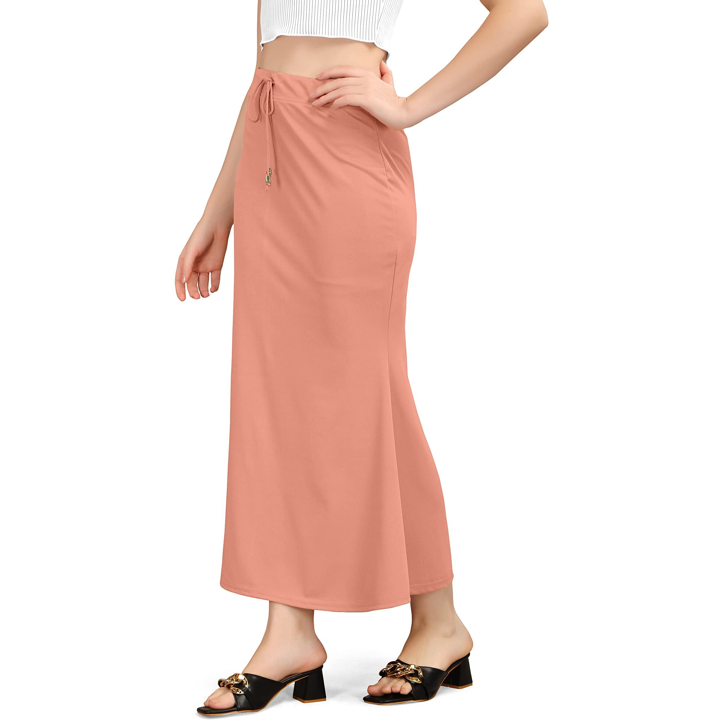 Kipzy Lycra Saree Shapewear, Long Skirt for Women for Beach, Night Out, Regular, Office, Party (Peach, M)