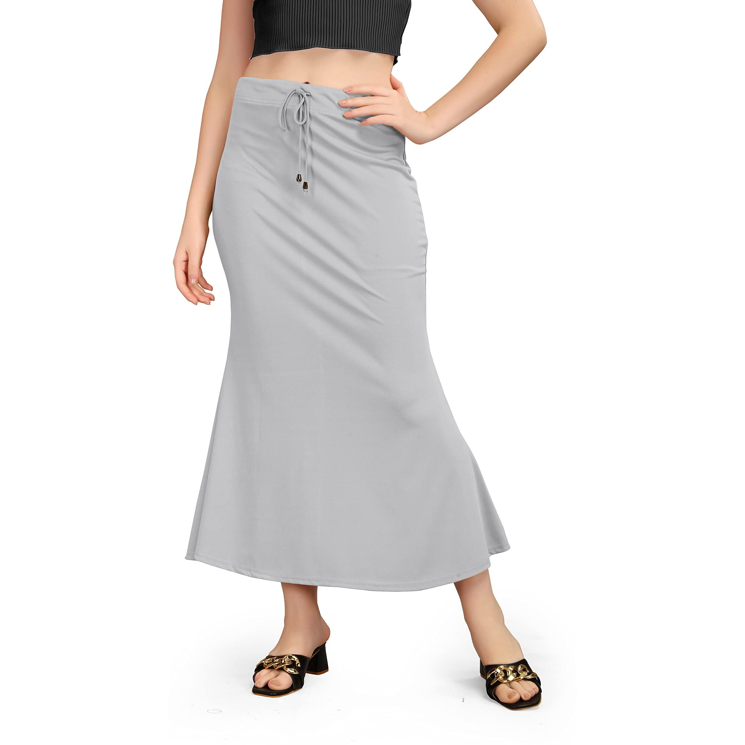 Kipzy Lycra Saree Shapewear, Long Skirt for Women for Beach, Night Out, Regular, Office, Party (Light Grey, 3XL)