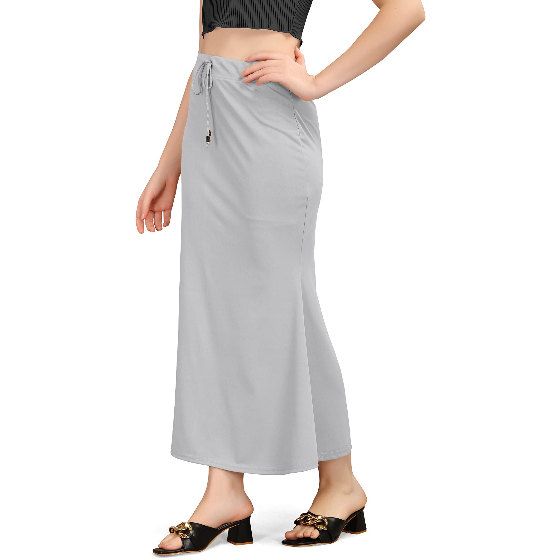 Kipzy Lycra Saree Shapewear, Long Skirt for Women for Beach, Night Out, Regular, Office, Party (Light Grey, 3XL)