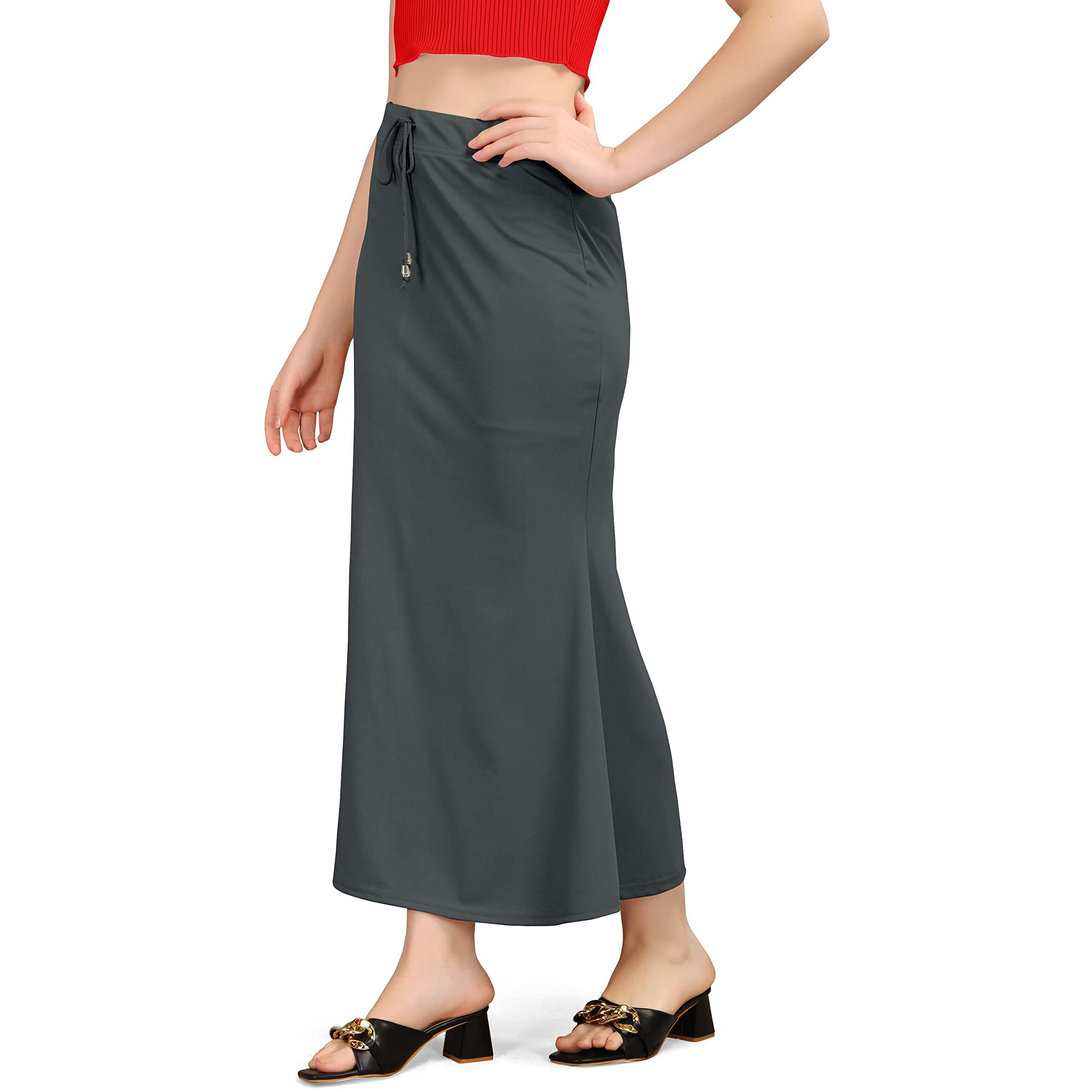 Kipzy Lycra Saree Shapewear, Long Skirt for Women for Beach, Night Out, Regular, Office, Party (Grey, M)