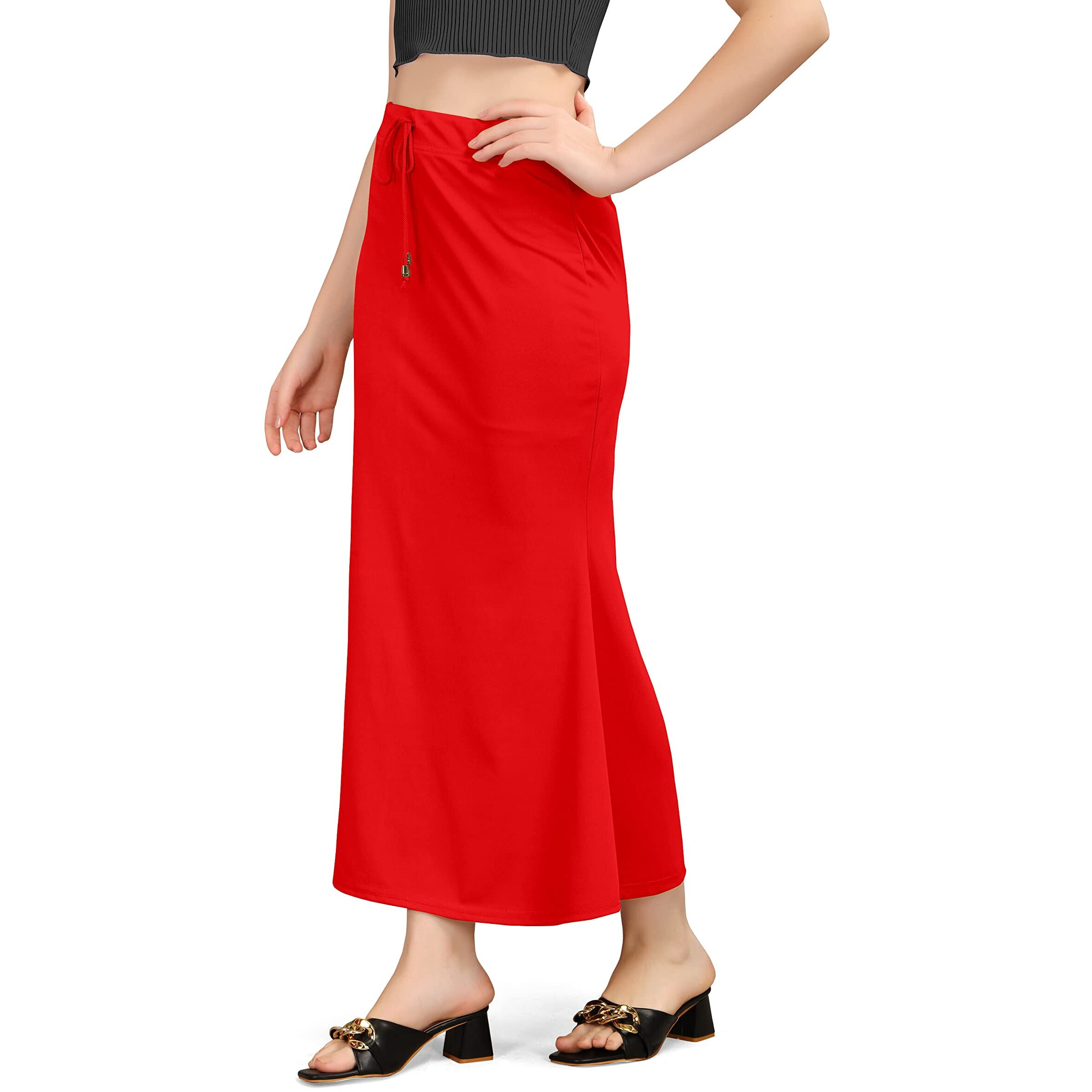 Kipzy Lycra Saree Shapewear, Long Skirt for Women for Beach, Night Out, Regular, Office, Party (Red, 2XL)