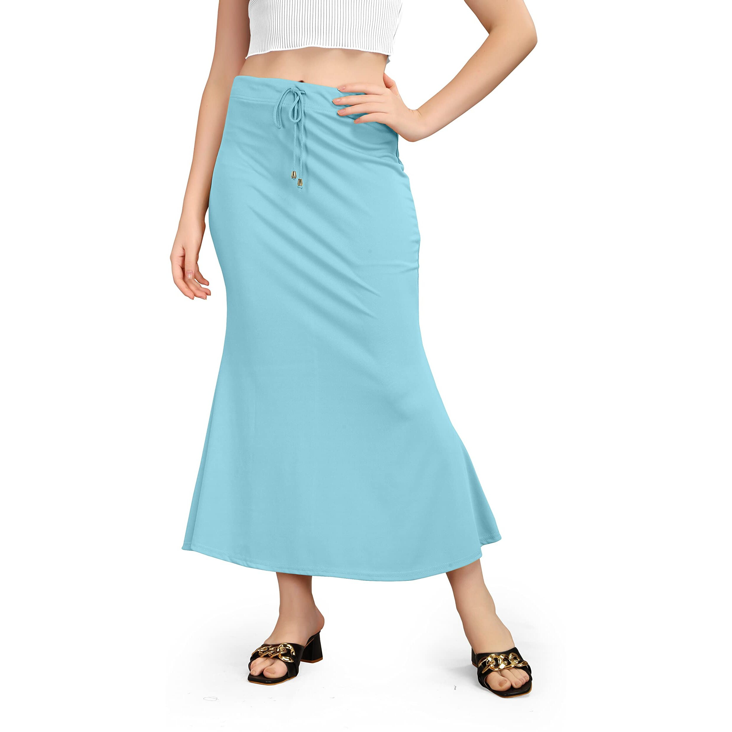 Kipzy Lycra Saree Shapewear, Long Skirt for Women for Beach, Night Out, Regular, Office, Party (Baby Blue, S)