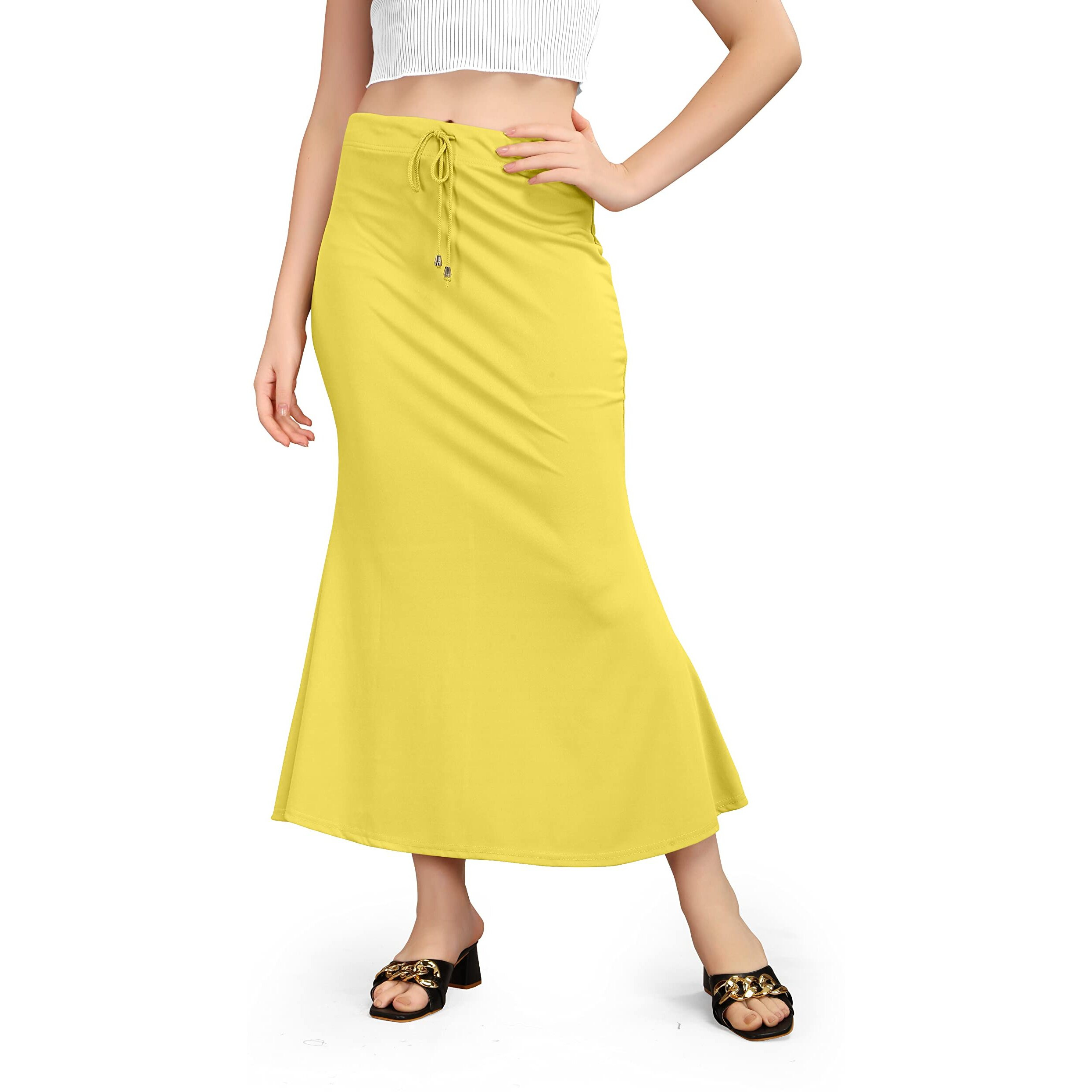 Kipzy Lycra Saree Shapewear, Long Skirt for Women for Beach, Night Out, Regular, Office, Party (Yellow, M)