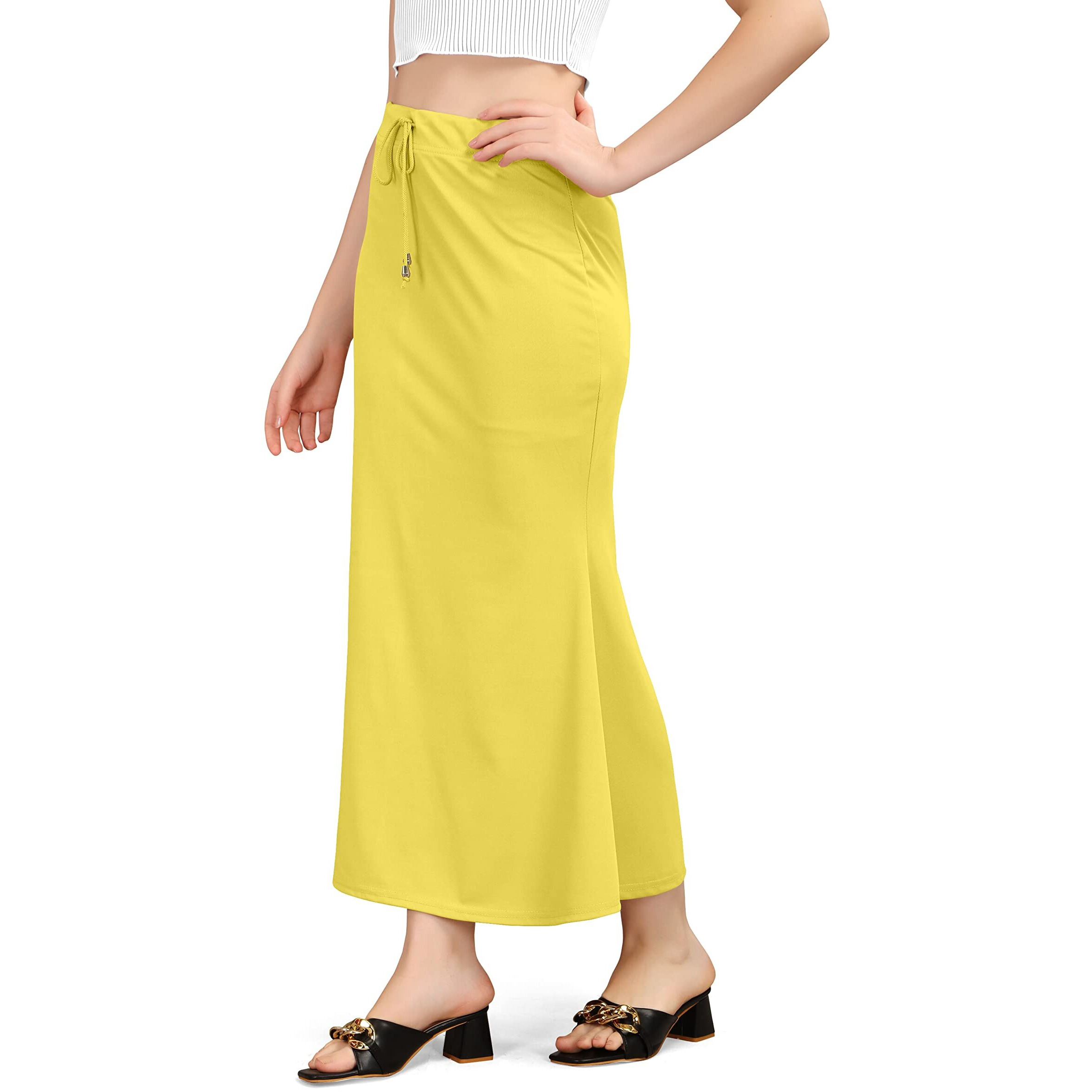 Kipzy Lycra Saree Shapewear, Long Skirt for Women for Beach, Night Out, Regular, Office, Party (Yellow, M)