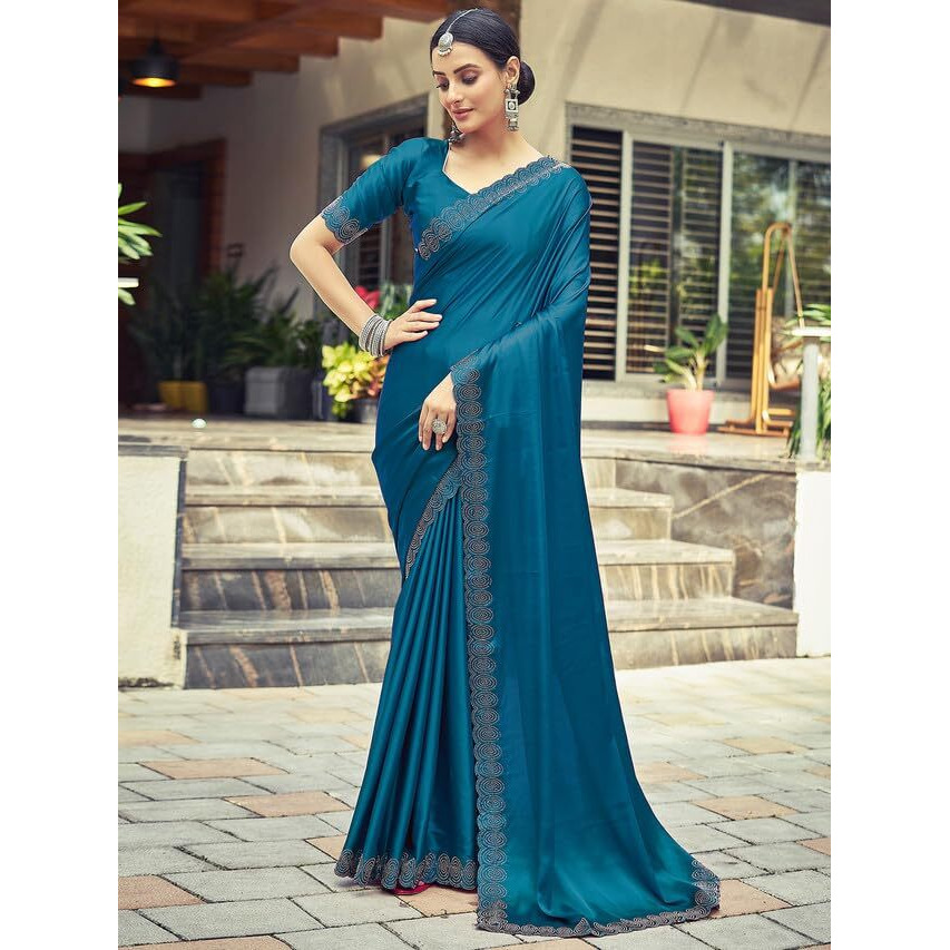 Satrani Womens Silk Saree (3431S290N_Teal)