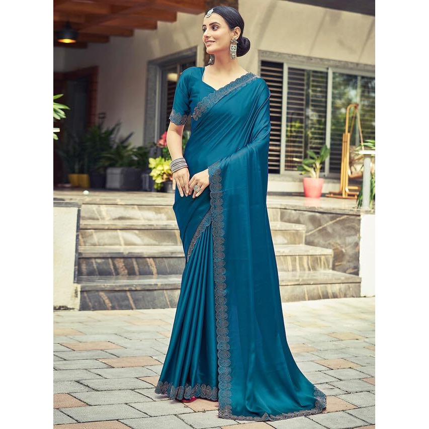 Satrani Womens Silk Saree (3431S290N_Teal)