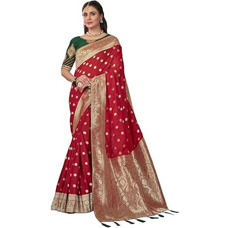 MANOHARI Banarasi Silk Woven Saree With Heavy Embroidery Blouse Piece_Mn1901 - Women, Red