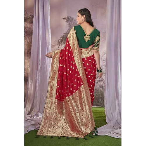 MANOHARI Banarasi Silk Woven Saree With Heavy Embroidery Blouse Piece_Mn1901 - Women, Red