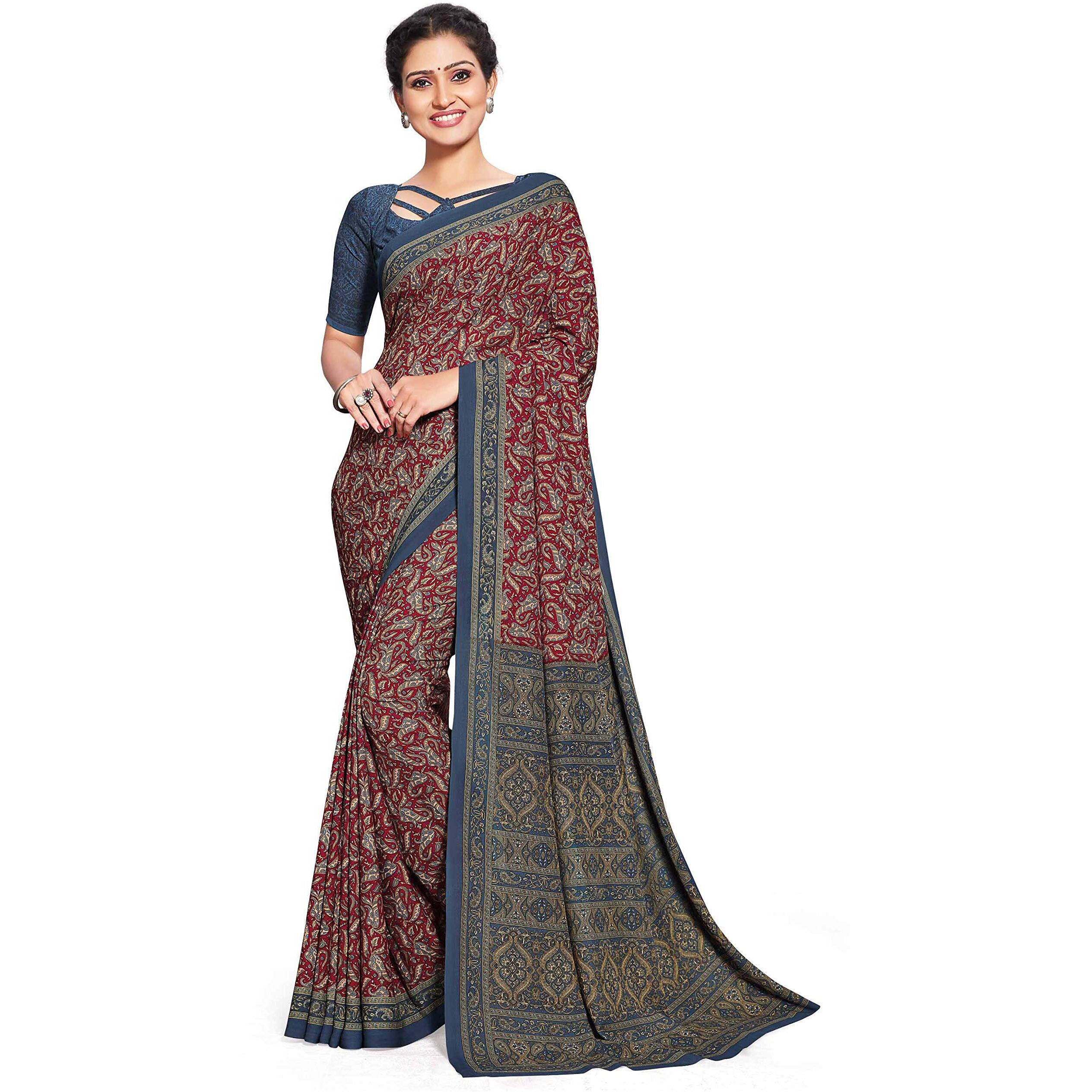 Miraan Womens Silk Blend Saree with Blouse Piece (BANISA1601, Maroon)