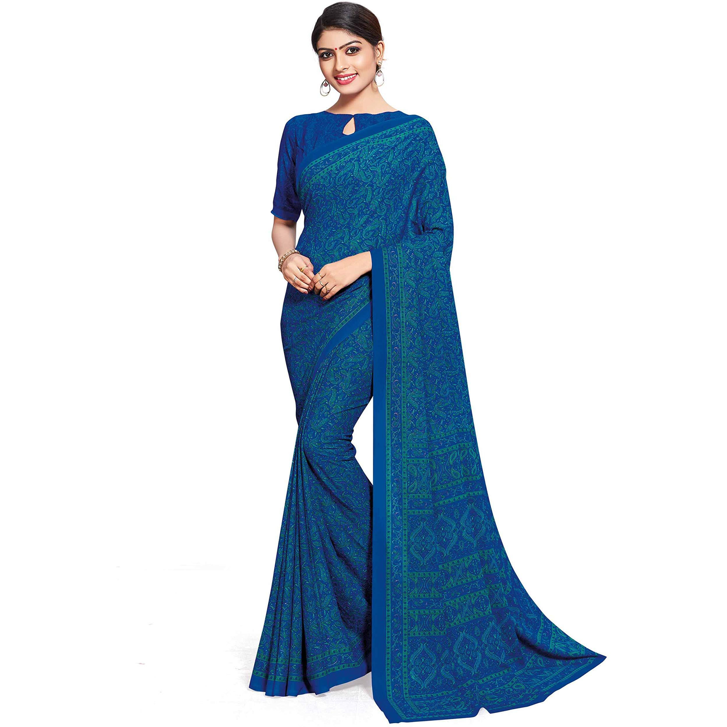 Miraan Womens Silk Blend Saree with Blouse Piece (BANISA1602, Blue)