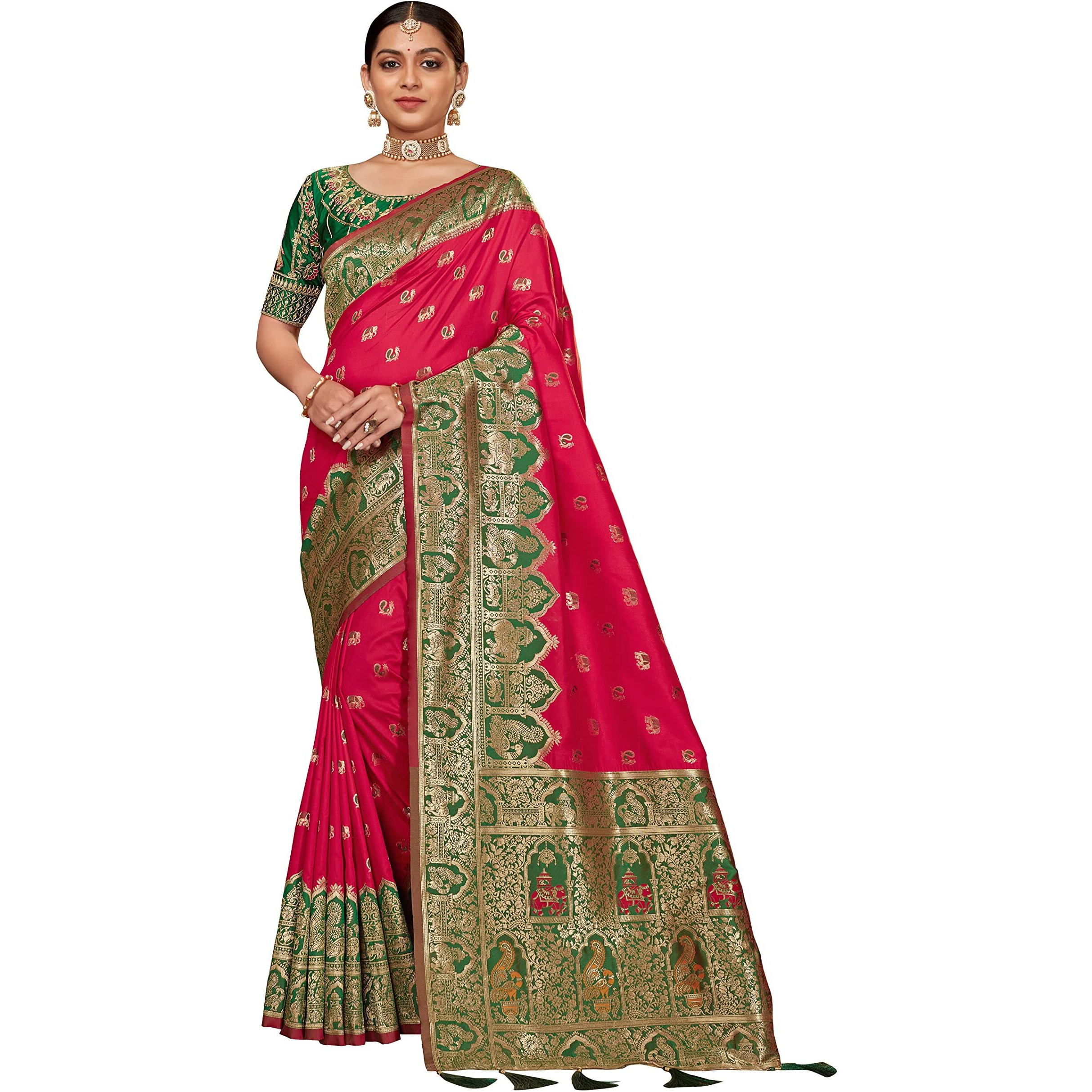 MANOHARI Womens Woven Silk Blend Designer Saree (MN1377_Pink)