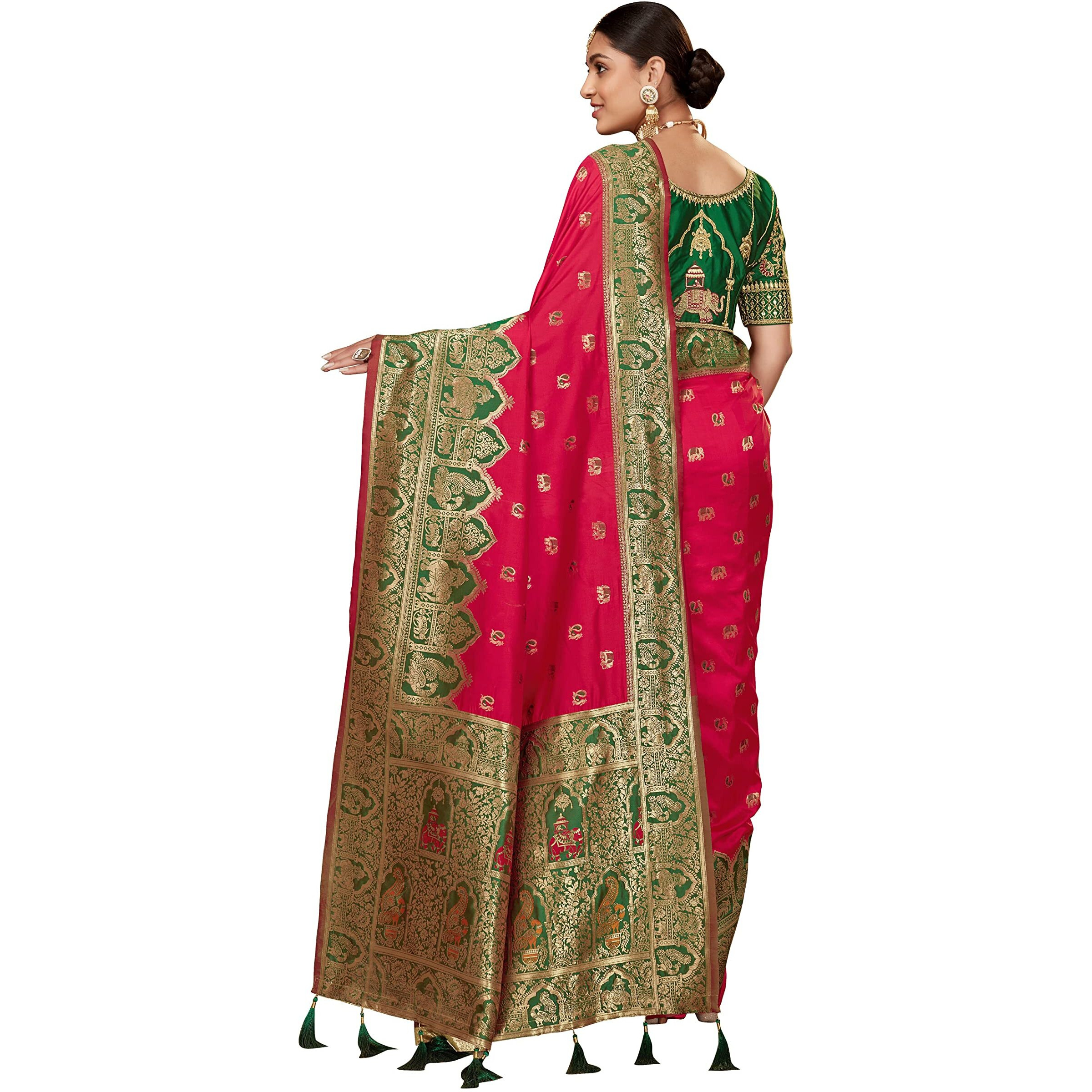 MANOHARI Womens Woven Silk Blend Designer Saree (MN1377_Pink)