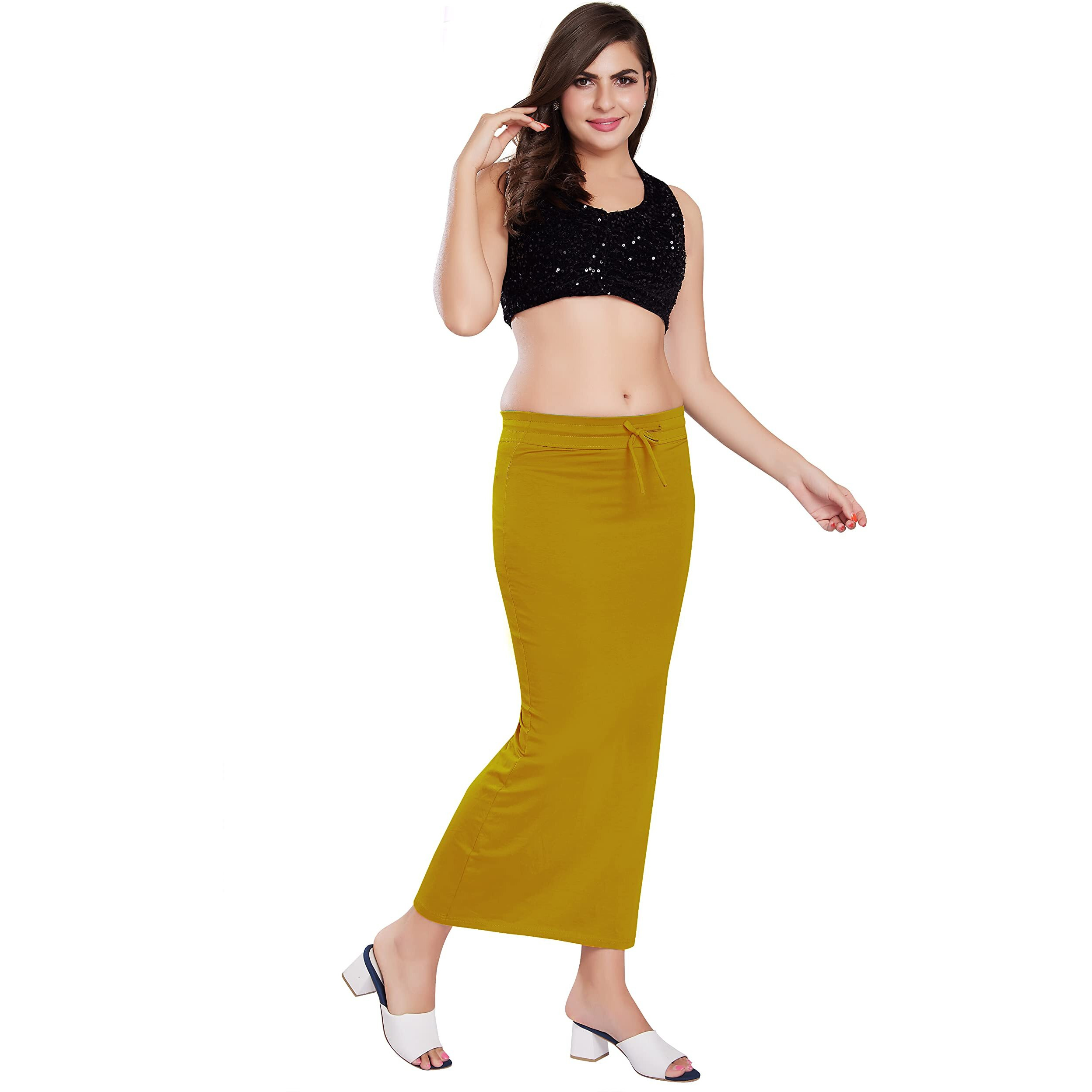 RANI SAAHIBA Womens Stretchy Slim Fishcut Petticoat Cotton Saree Shapewear(SHP59_2XL/3XL_Golden Rod)