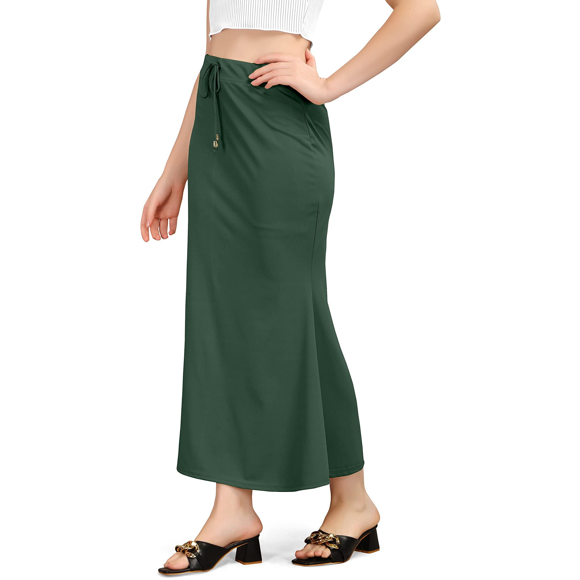 Kipzy Lycra Saree Shapewear, Long Skirt for Women for Beach, Night Out, Regular, Office, Party (Bottle Green, 2XL)