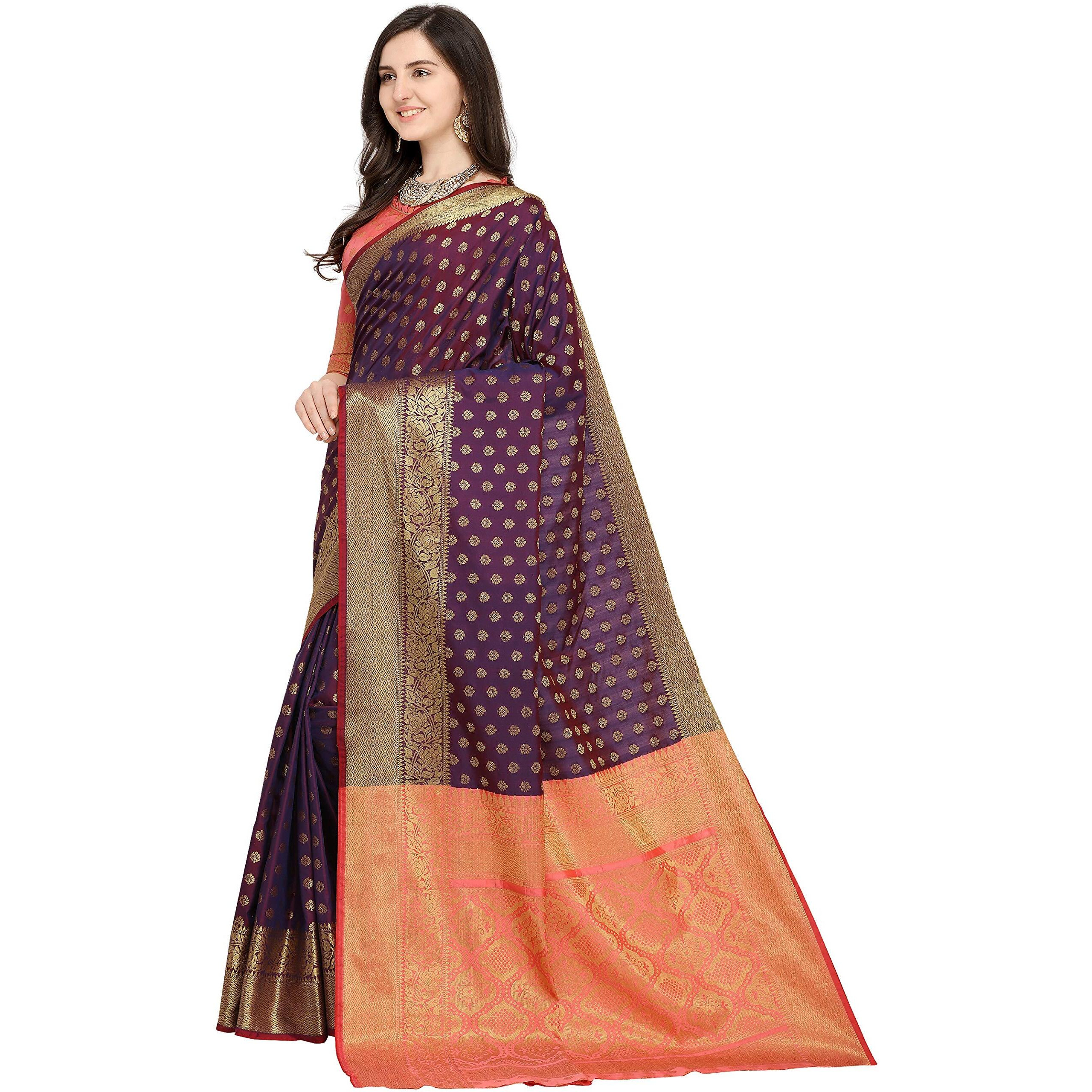 EthnicJunction Womens Banarasi Silk Saree With Blouse Piece (EJ1178-7990_Maroon)