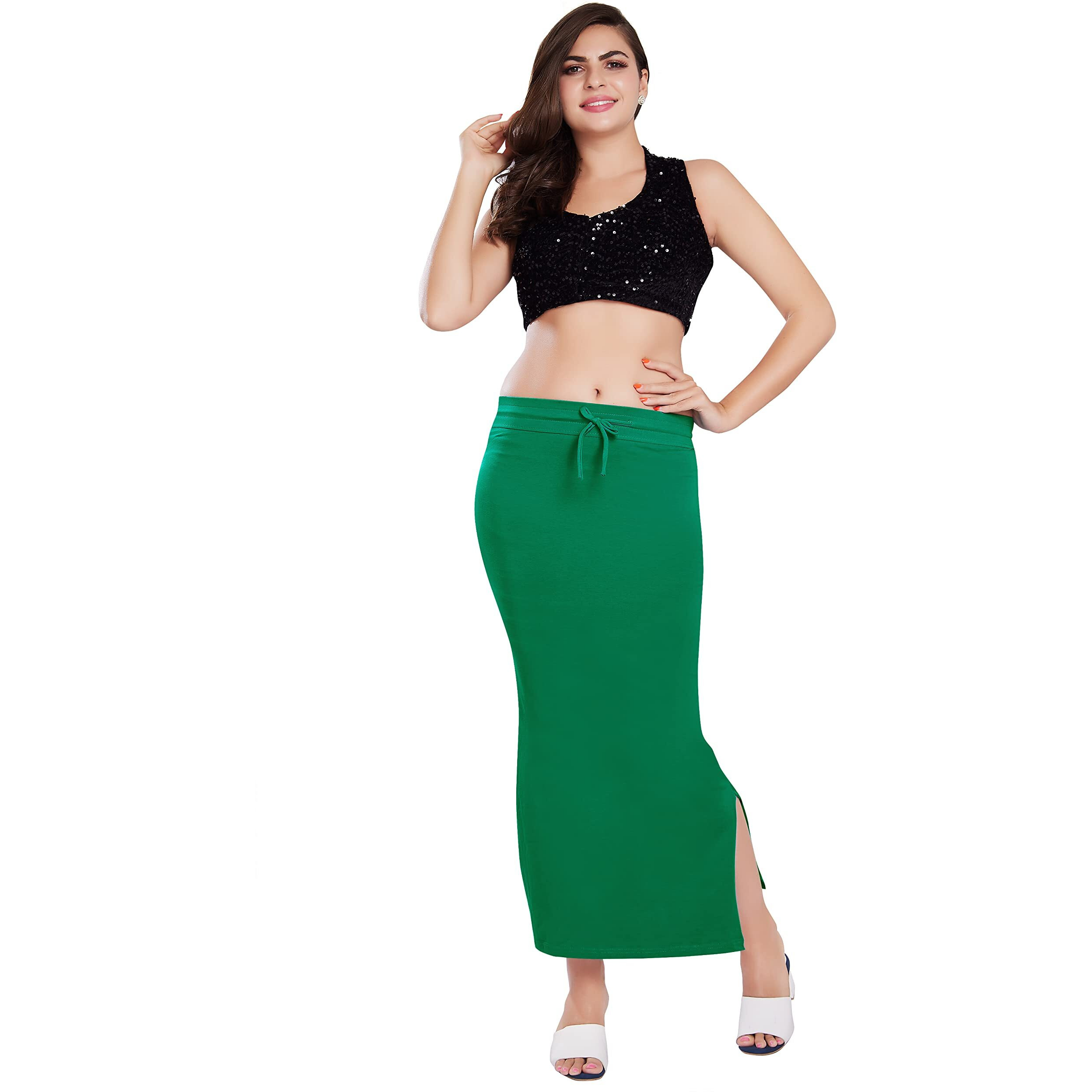 RANI SAAHIBA Womens Stretchy Slim Fishcut Petticoat Cotton Saree Shapewear(SHP2_S/M_P. Green)